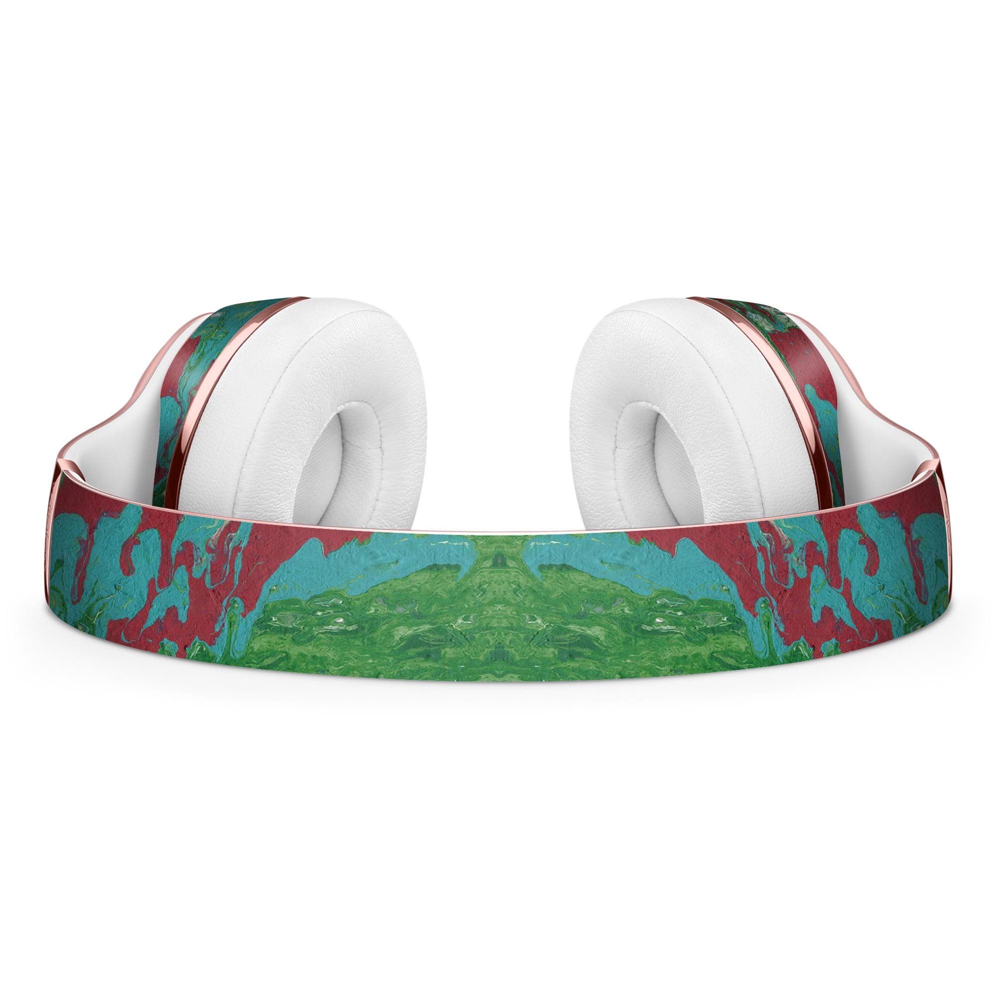 Abstract Wet Paint Mint Green to Red Full-Body Skin Kit for Beats by Dre Solo 3 Wireless Headphones, showcasing vibrant colors and unique design.