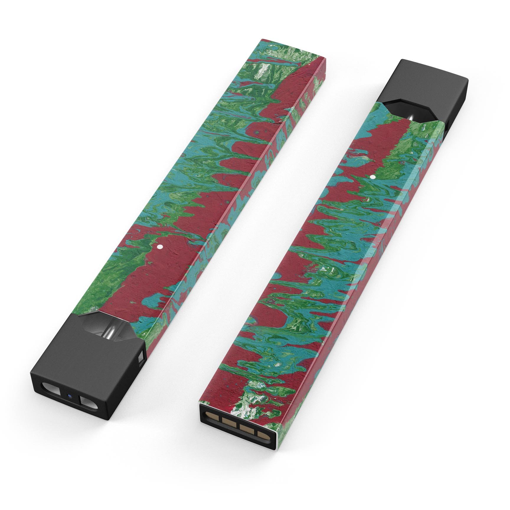 Abstract Wet Paint Mint Green to Red decal for JUUL vaping device, showcasing vibrant colors and premium quality design.