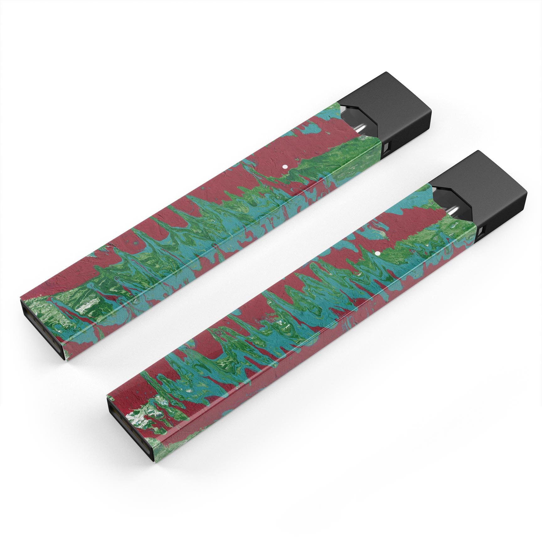 Abstract Wet Paint Mint Green to Red decal for JUUL vaping device, showcasing vibrant colors and premium quality design.