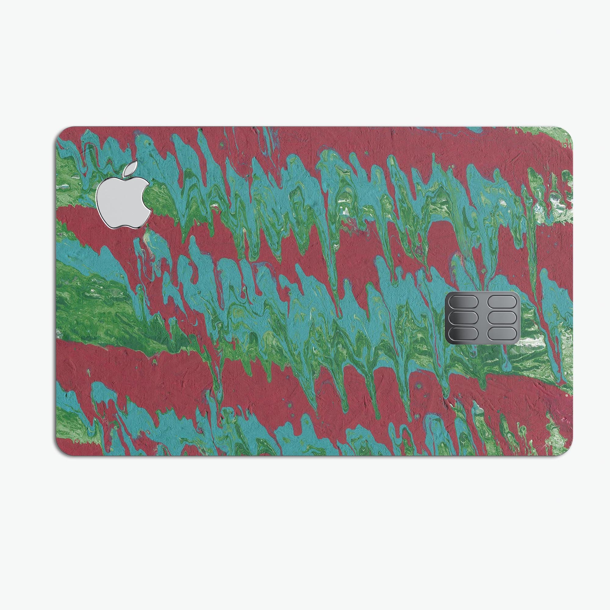 Abstract Wet Paint Mint Green to Red decal for Apple Card, showcasing vibrant colors and premium vinyl material.