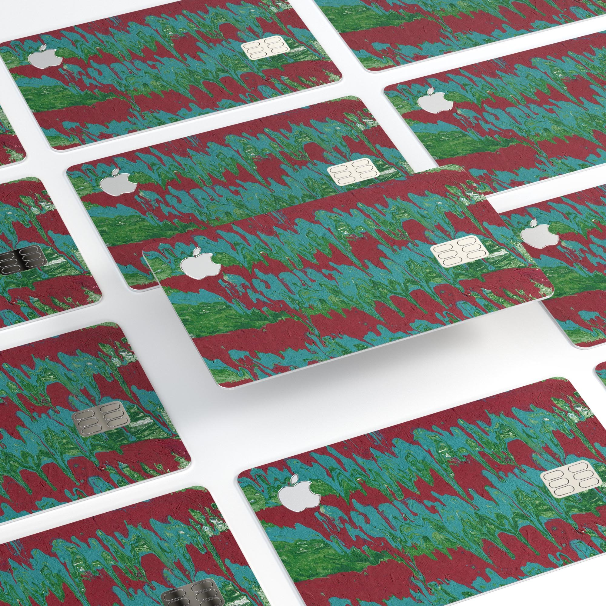 Abstract Wet Paint Mint Green to Red decal for Apple Card, showcasing vibrant colors and premium vinyl material.