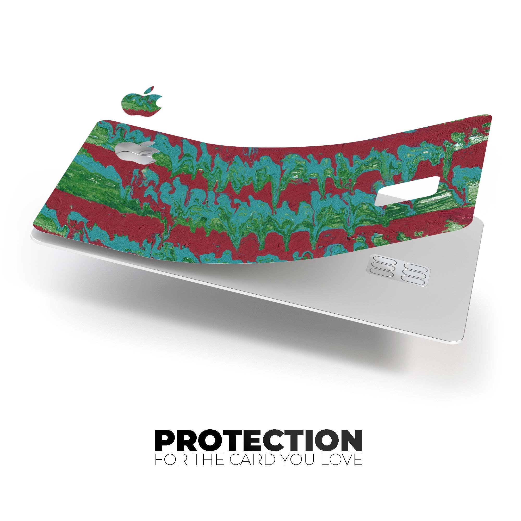 Abstract Wet Paint Mint Green to Red decal for Apple Card, showcasing vibrant colors and premium vinyl material.