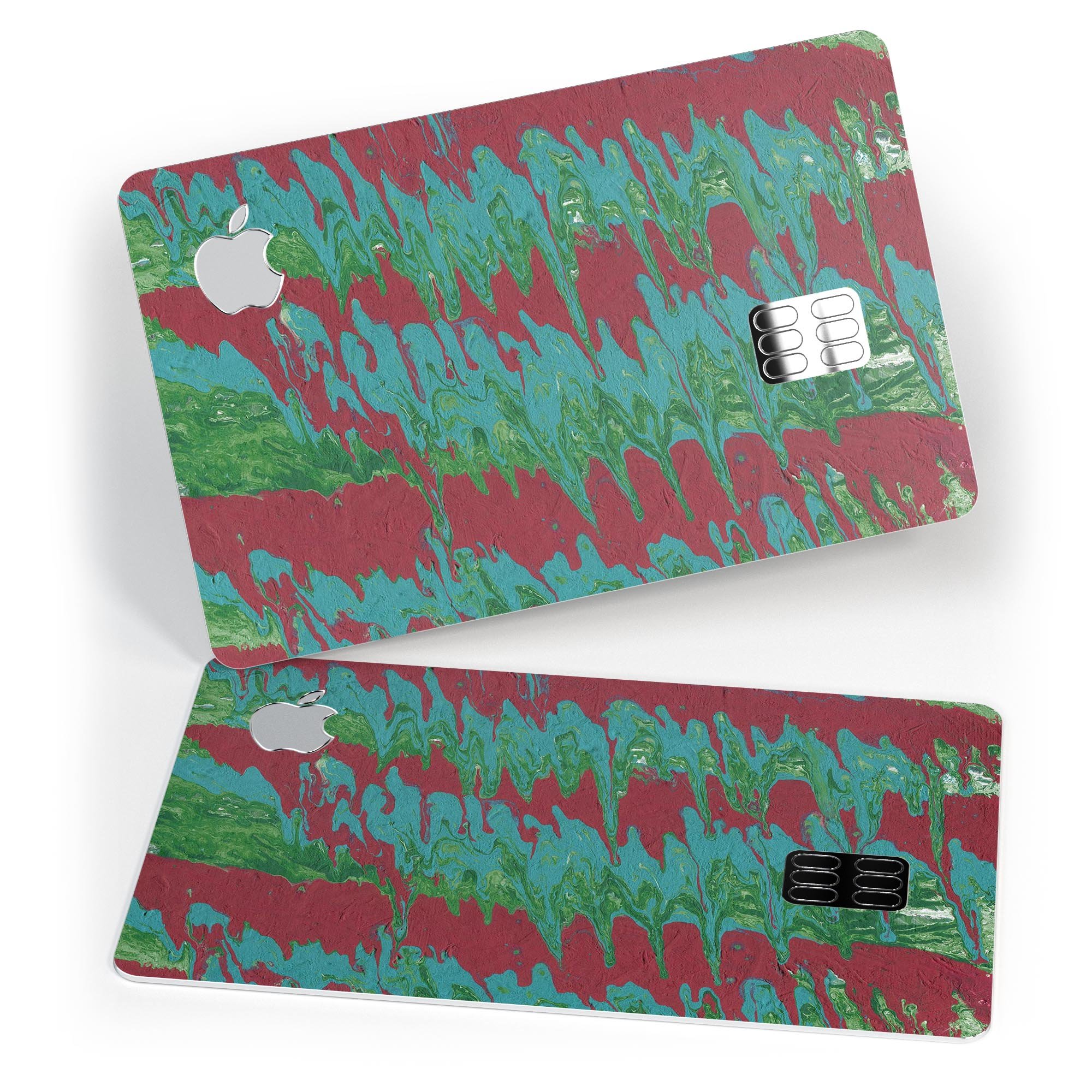 Abstract Wet Paint Mint Green to Red decal for Apple Card, showcasing vibrant colors and premium vinyl material.