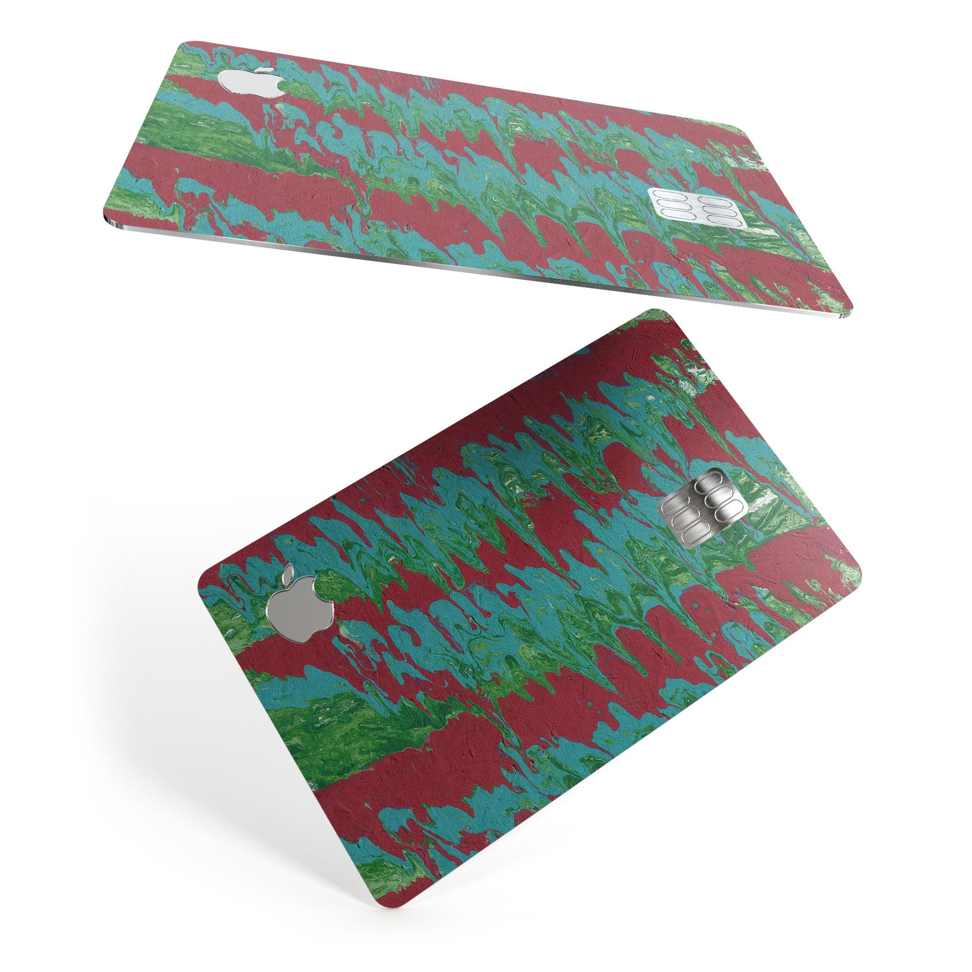 Abstract Wet Paint Mint Green to Red decal for Apple Card, showcasing vibrant colors and premium vinyl material.