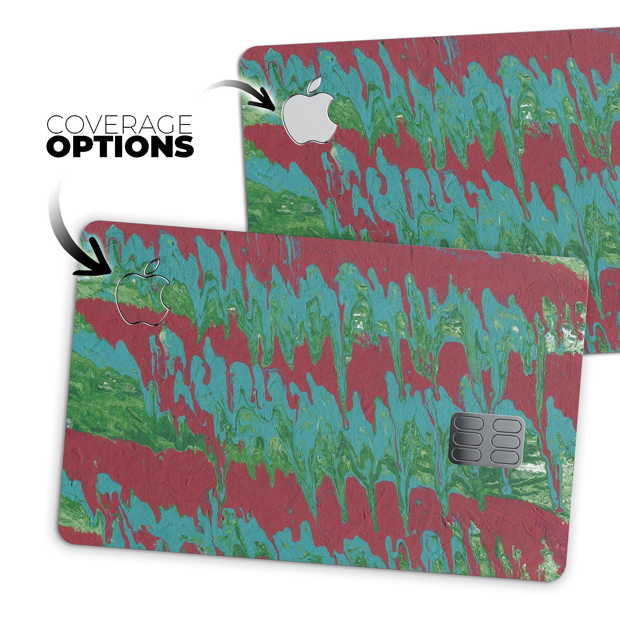 Abstract Wet Paint Mint Green to Red decal for Apple Card, showcasing vibrant colors and premium vinyl material.