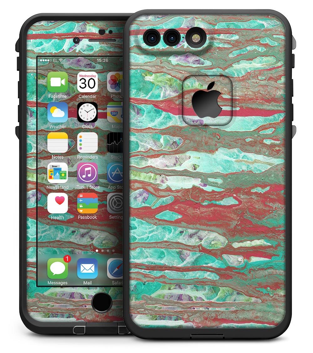 Abstract Wet Paint Mint skin for iPhone 7 Plus LifeProof Fre Case, showcasing vibrant colors and a stylish design.