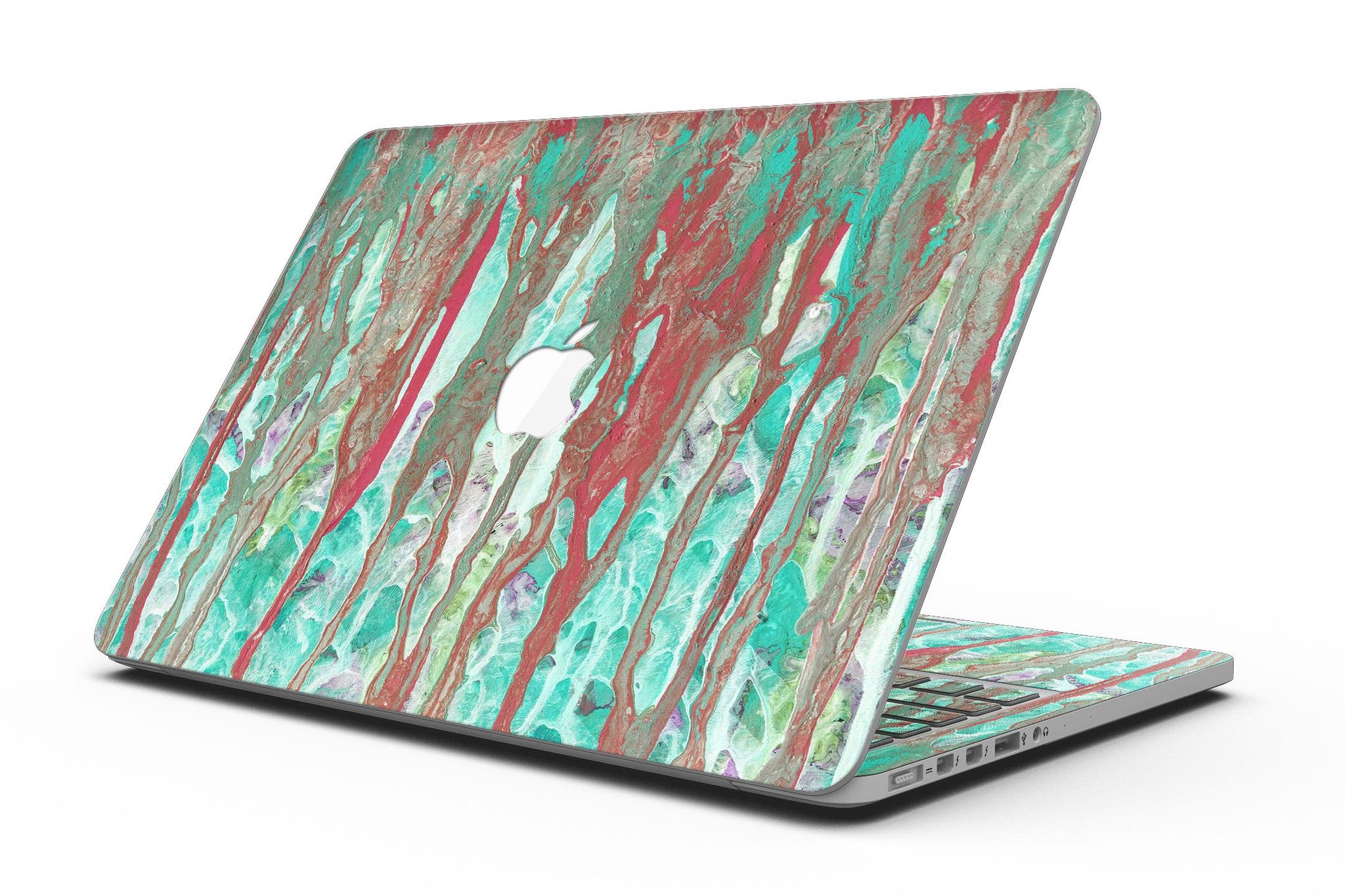 Abstract Wet Paint Mint Rustic skin for MacBook Pro with Retina Display, showcasing vibrant colors and a stylish design.