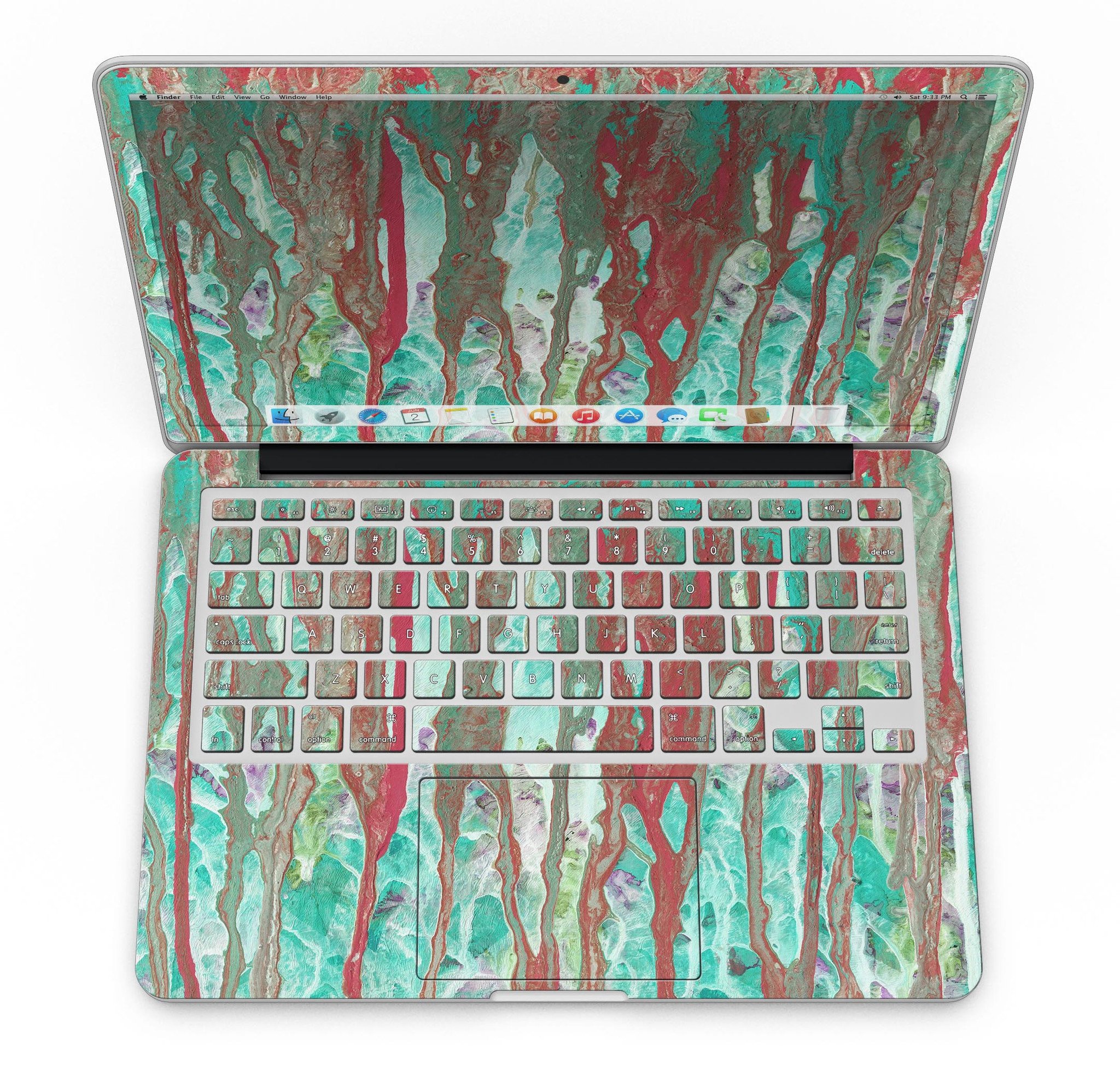 Abstract Wet Paint Mint Rustic skin for MacBook Pro with Retina Display, showcasing vibrant colors and a stylish design.