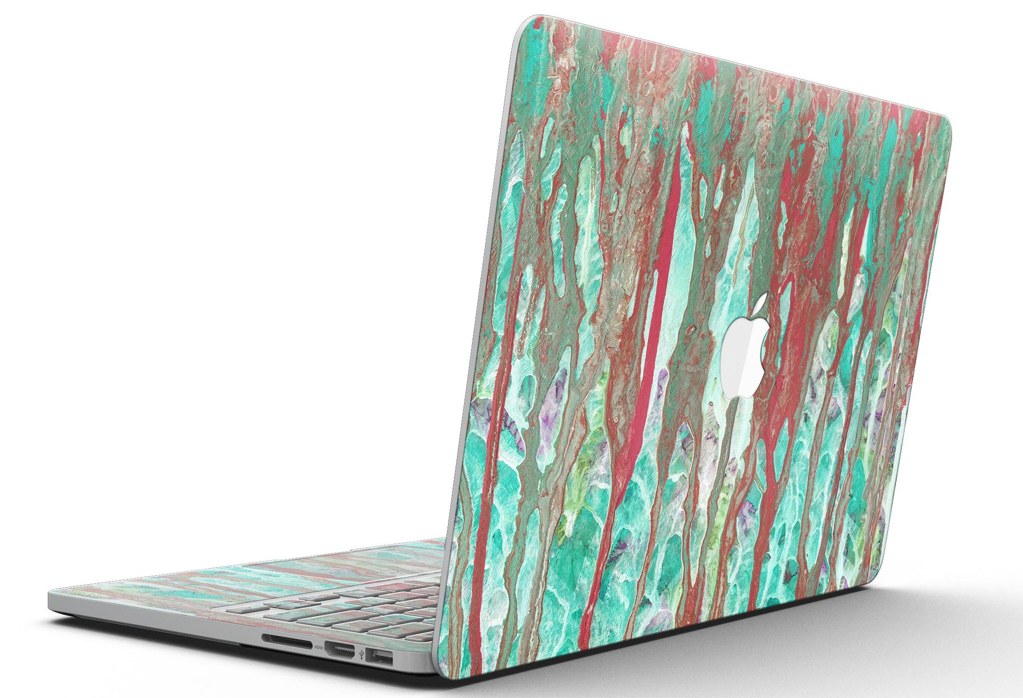 Abstract Wet Paint Mint Rustic skin for MacBook Pro with Retina Display, showcasing vibrant colors and a stylish design.