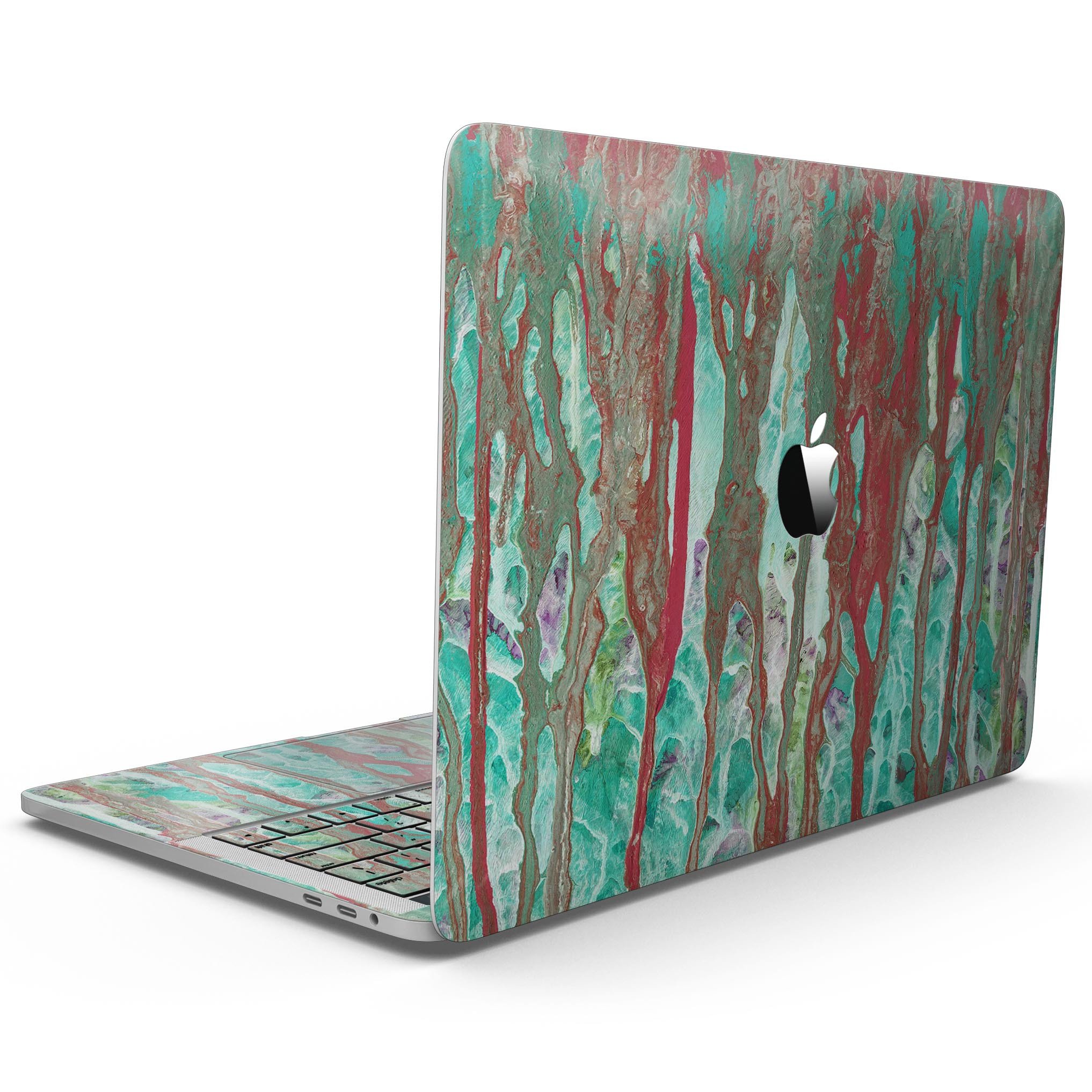 Abstract Wet Paint Mint Rustic skin kit for MacBook Pro with Touch Bar, showcasing vibrant colors and unique design.