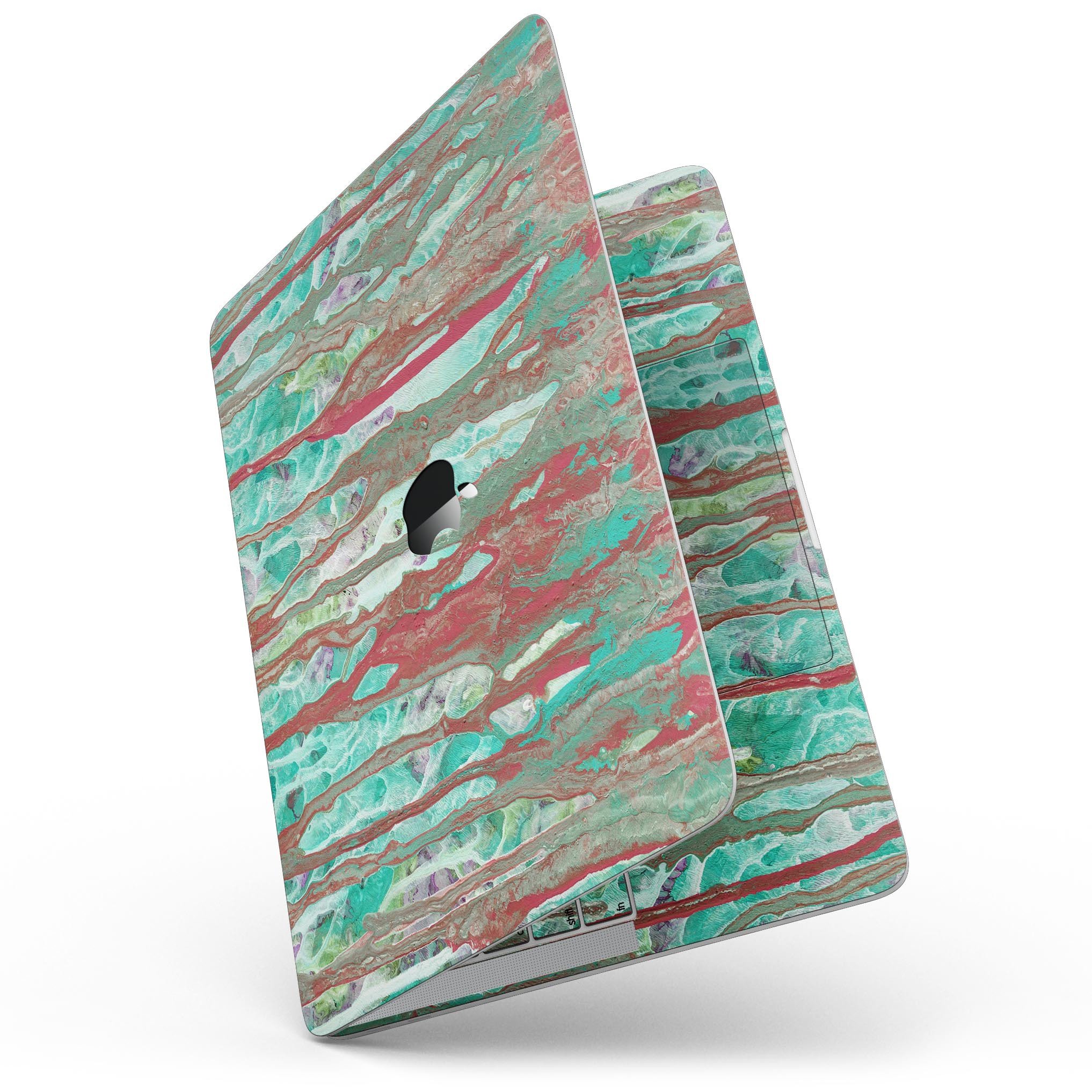 Abstract Wet Paint Mint Rustic skin kit for MacBook Pro with Touch Bar, showcasing vibrant colors and unique design.