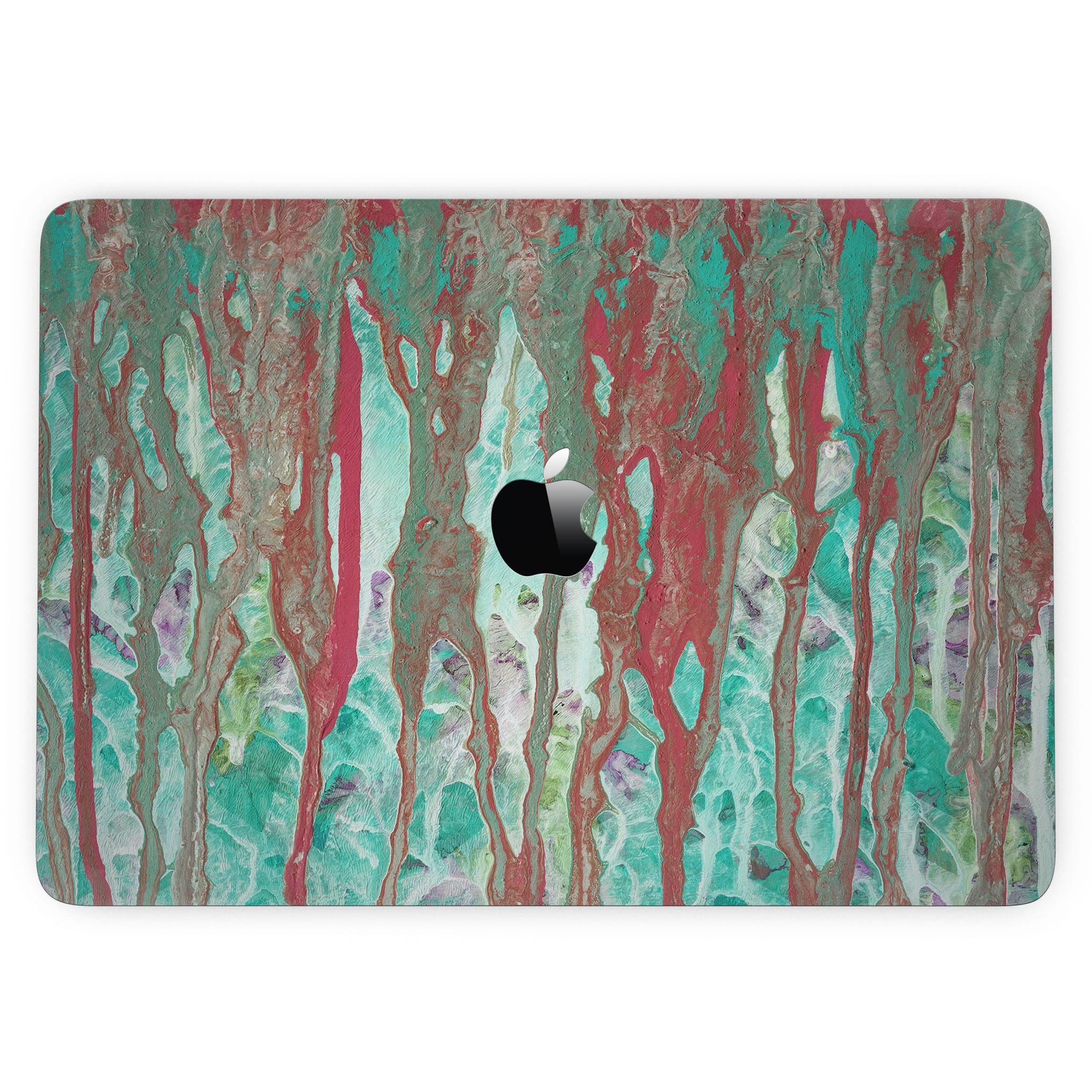 Abstract Wet Paint Mint Rustic skin kit for MacBook Pro with Touch Bar, showcasing vibrant colors and unique design.