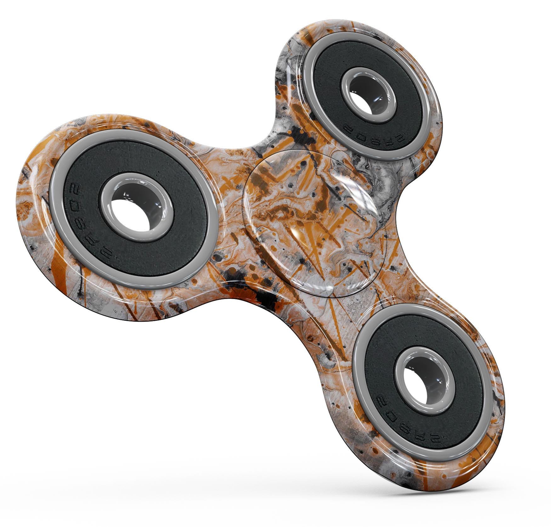 Abstract Wet Paint Orange Full-Body Skin-Kit for fidget spinners, showcasing vibrant colors and a unique design.