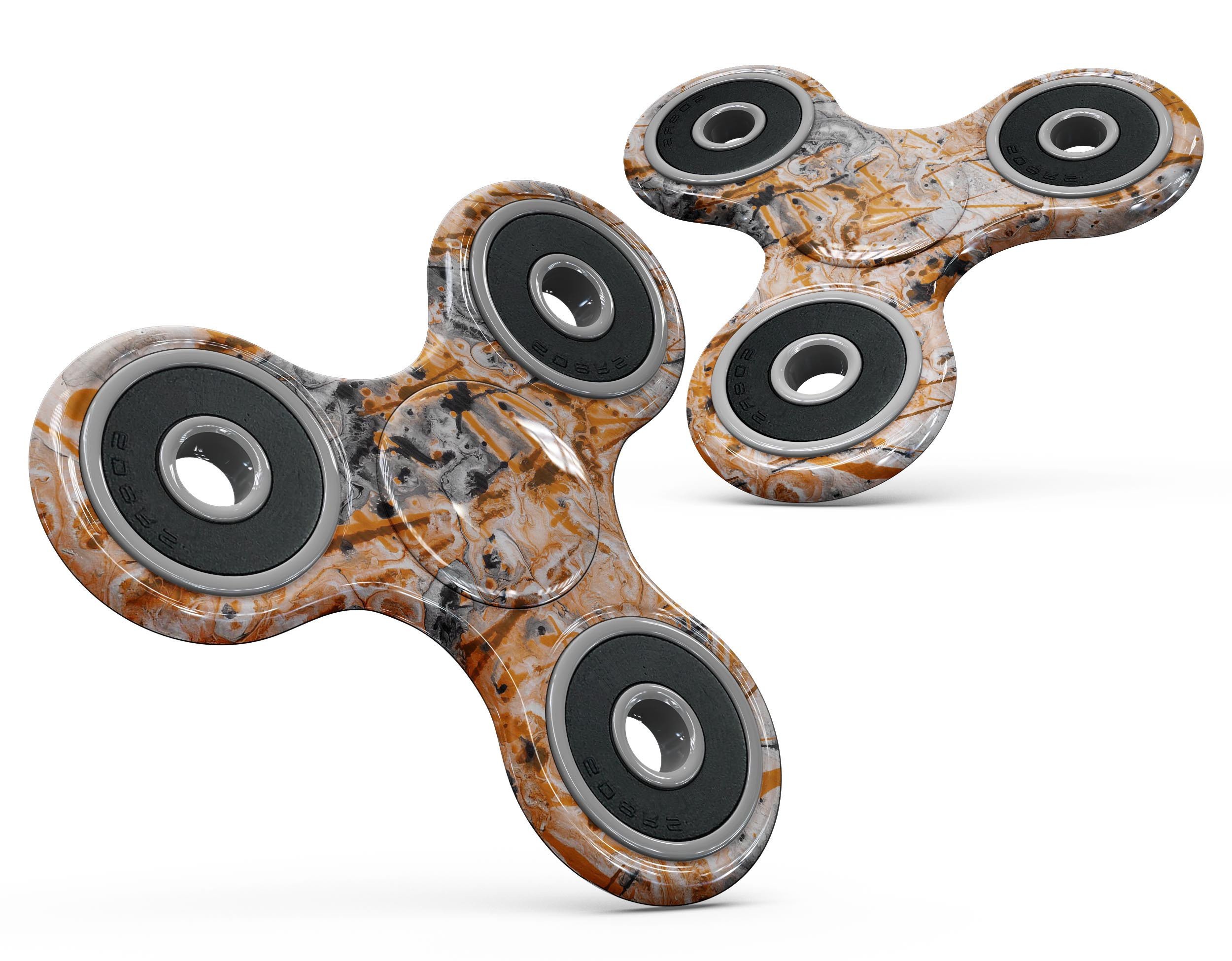 Abstract Wet Paint Orange Full-Body Skin-Kit for fidget spinners, showcasing vibrant colors and a unique design.