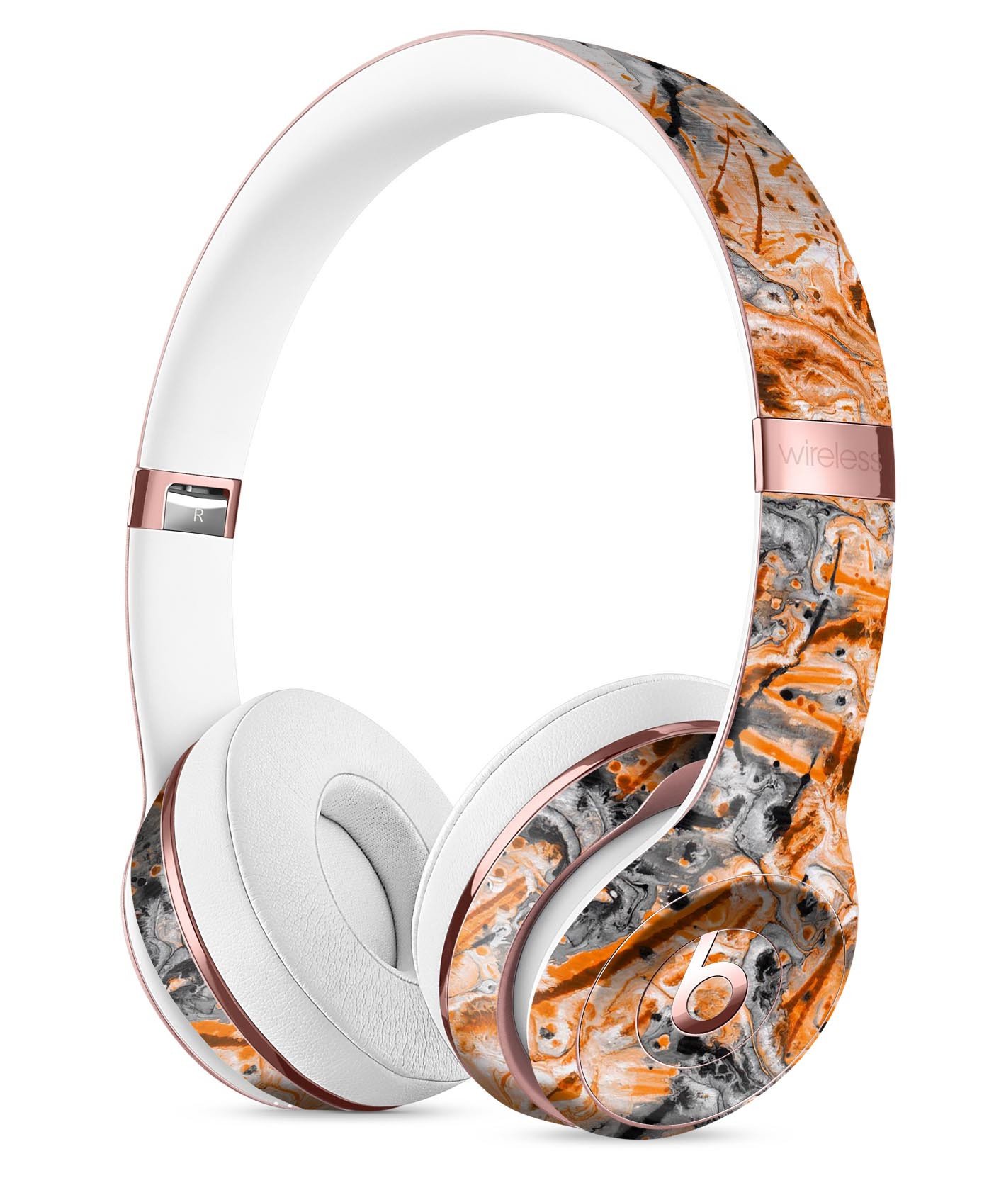 Abstract Wet Paint Orange Full-Body Skin Kit for Beats by Dre Solo 3 Wireless Headphones, showcasing vibrant colors and sleek design.