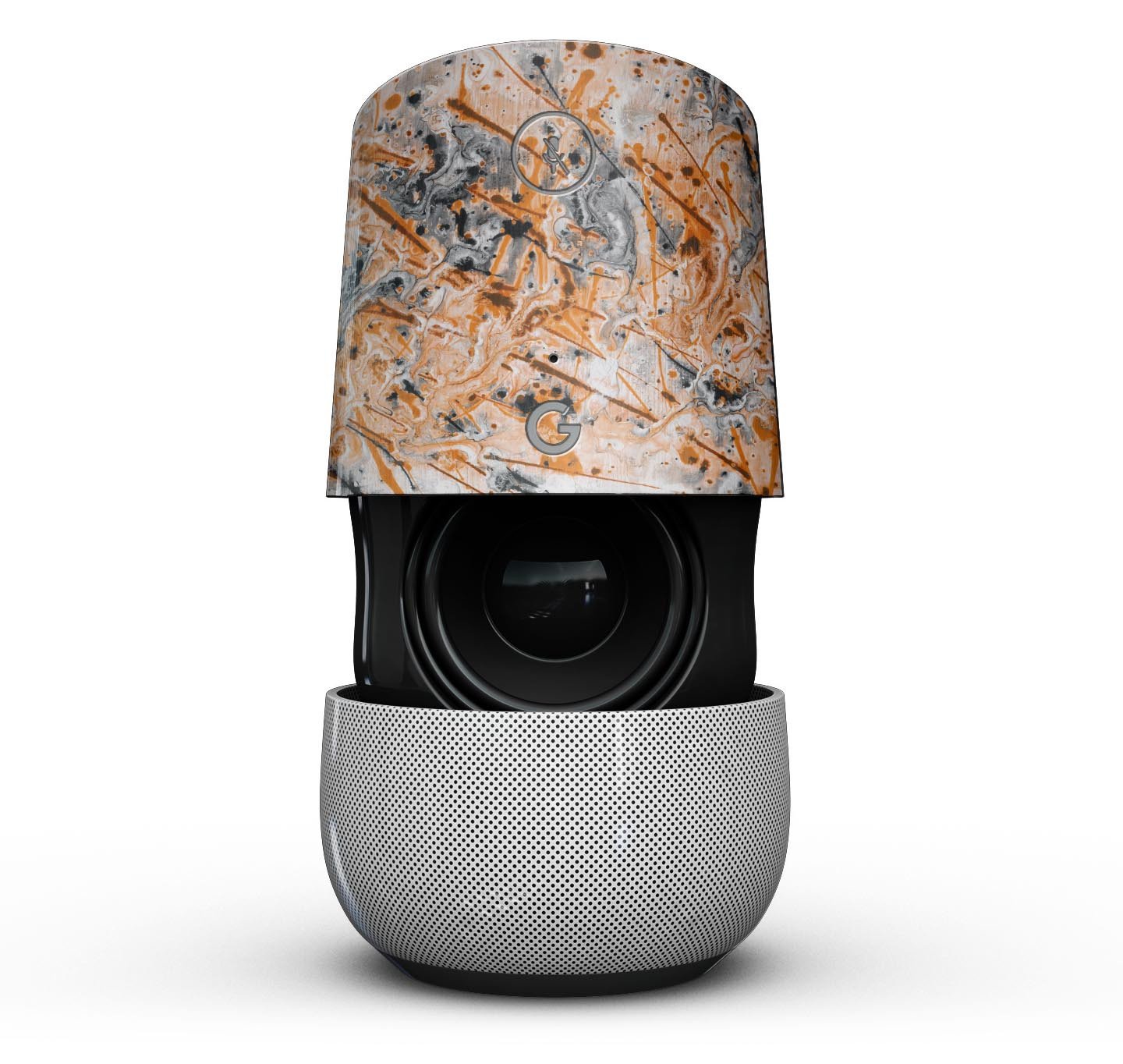 Abstract Wet Paint Orange Full-Body Skin Kit for Google Home, showcasing vibrant color and precision fit.