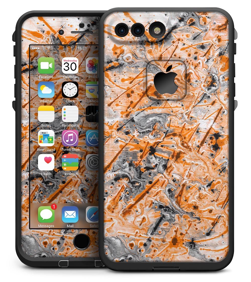 Abstract Wet Paint Orange skin for iPhone 7 Plus LifeProof Fre Case, showcasing vibrant colors and a sleek design.