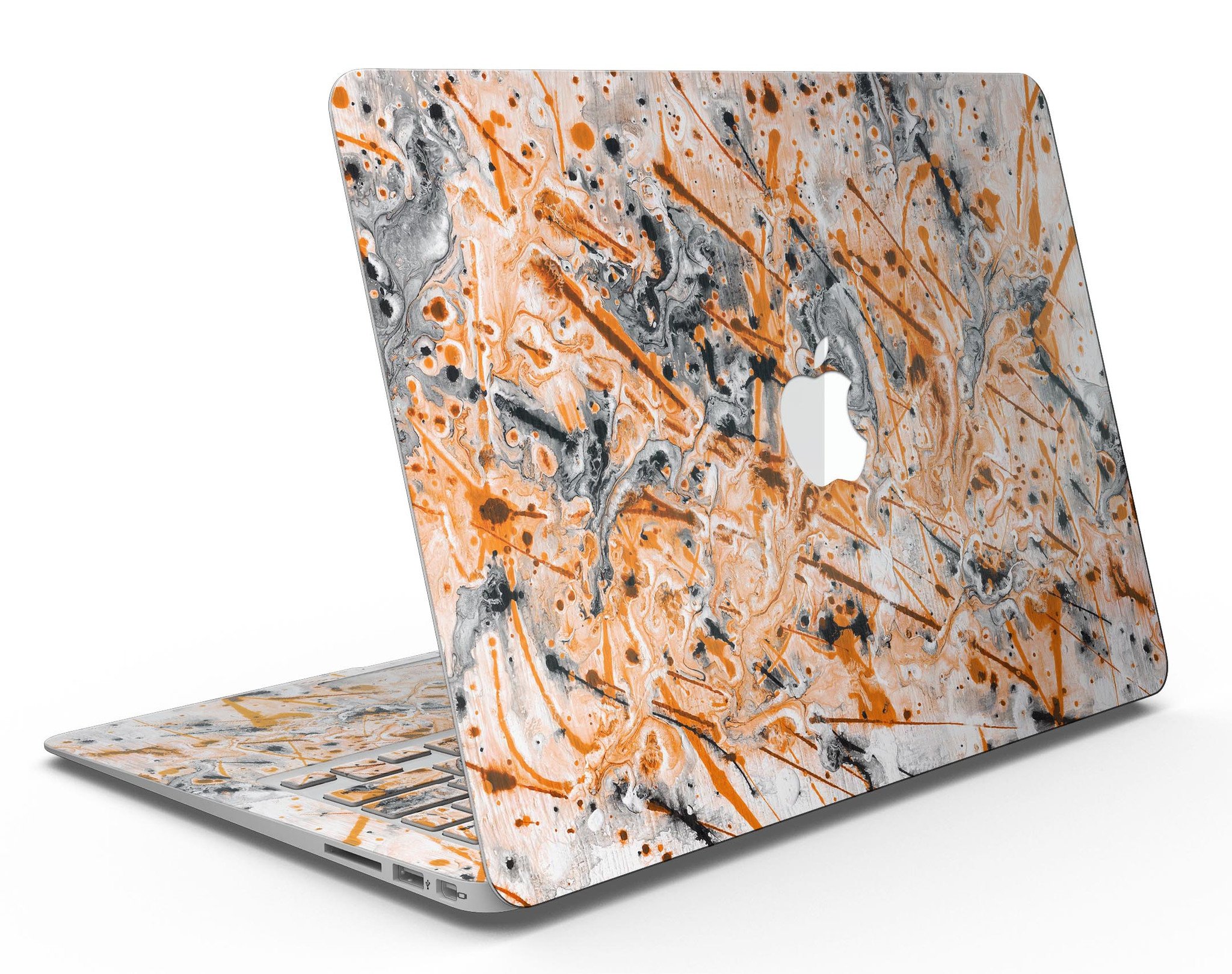 Abstract Wet Paint Orange skin kit for MacBook Air, showcasing vibrant colors and unique design for personalized device protection.