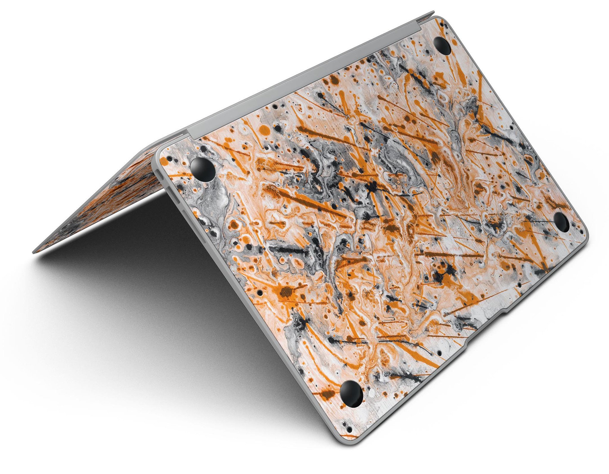 Abstract Wet Paint Orange skin kit for MacBook Air, showcasing vibrant colors and unique design for personalized device protection.