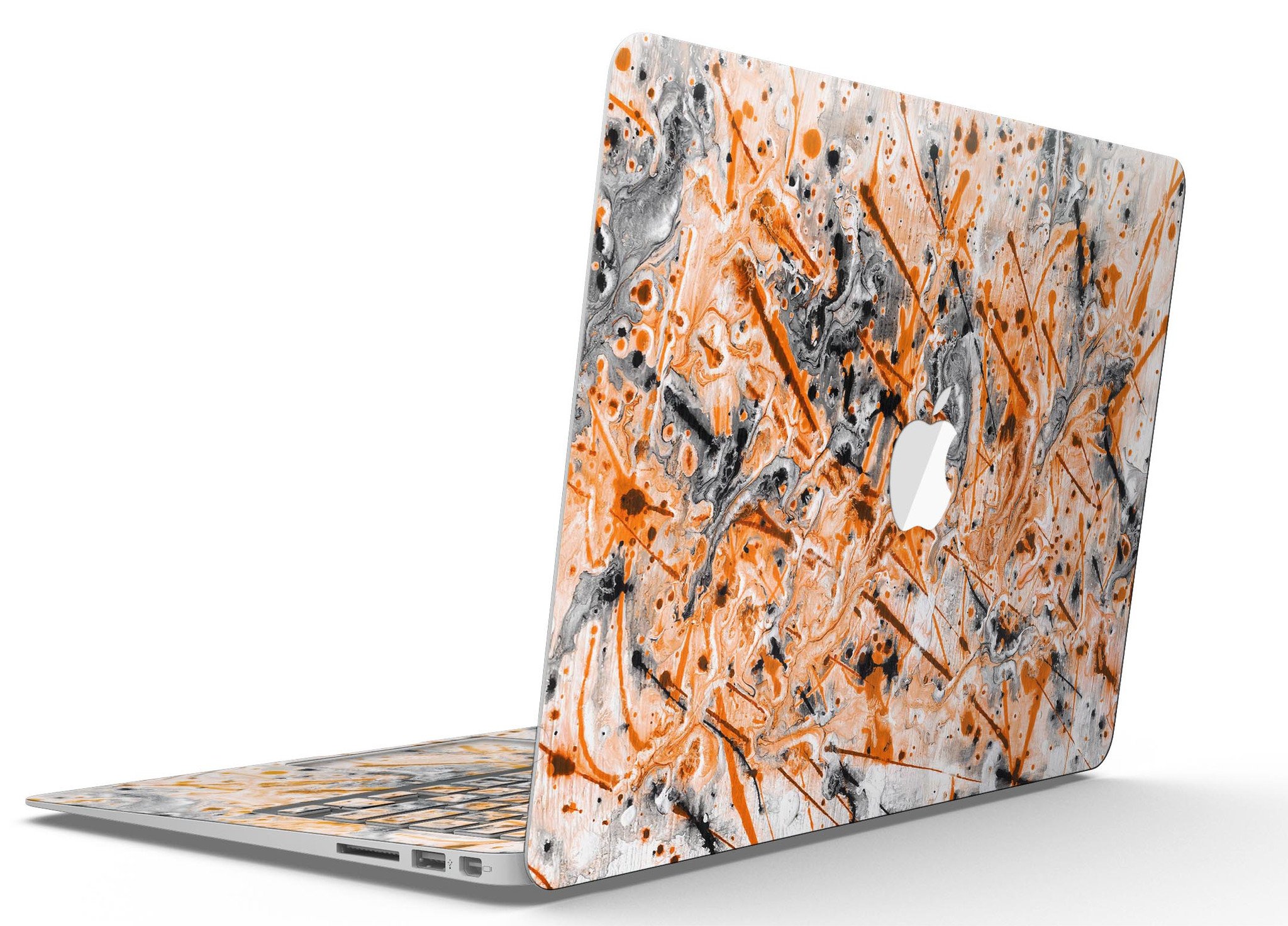 Abstract Wet Paint Orange skin kit for MacBook Air, showcasing vibrant colors and unique design for personalized device protection.