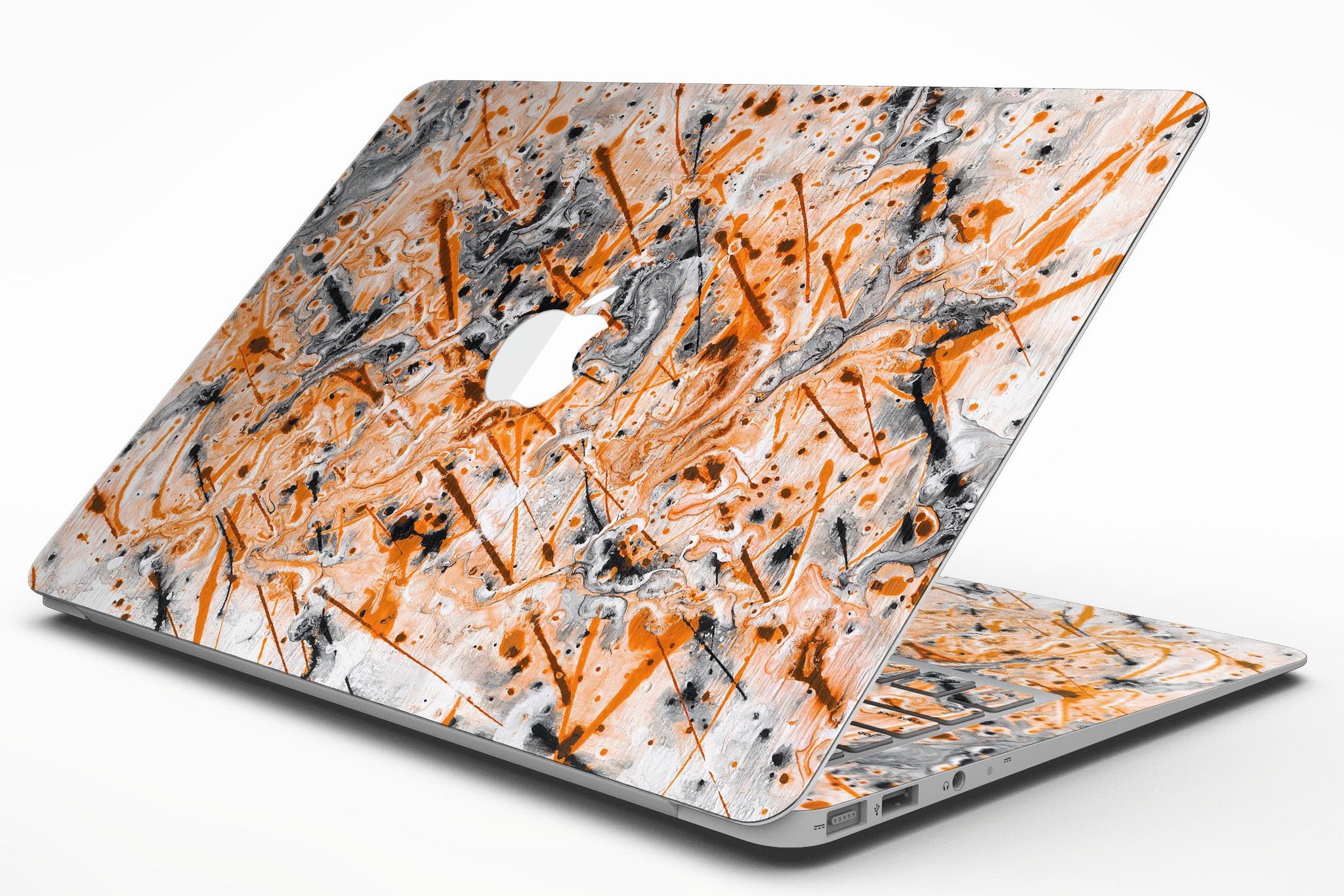 Abstract Wet Paint Orange skin kit for MacBook Air, showcasing vibrant colors and unique design for personalized device protection.