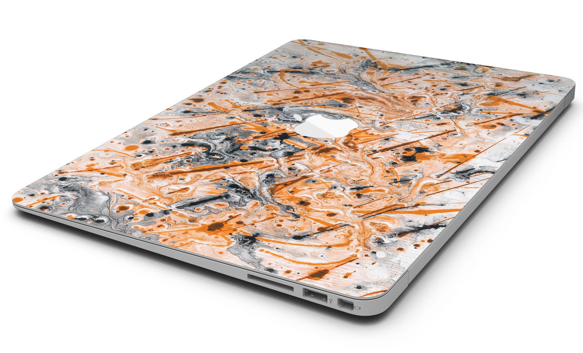 Abstract Wet Paint Orange skin kit for MacBook Air, showcasing vibrant colors and unique design for personalized device protection.