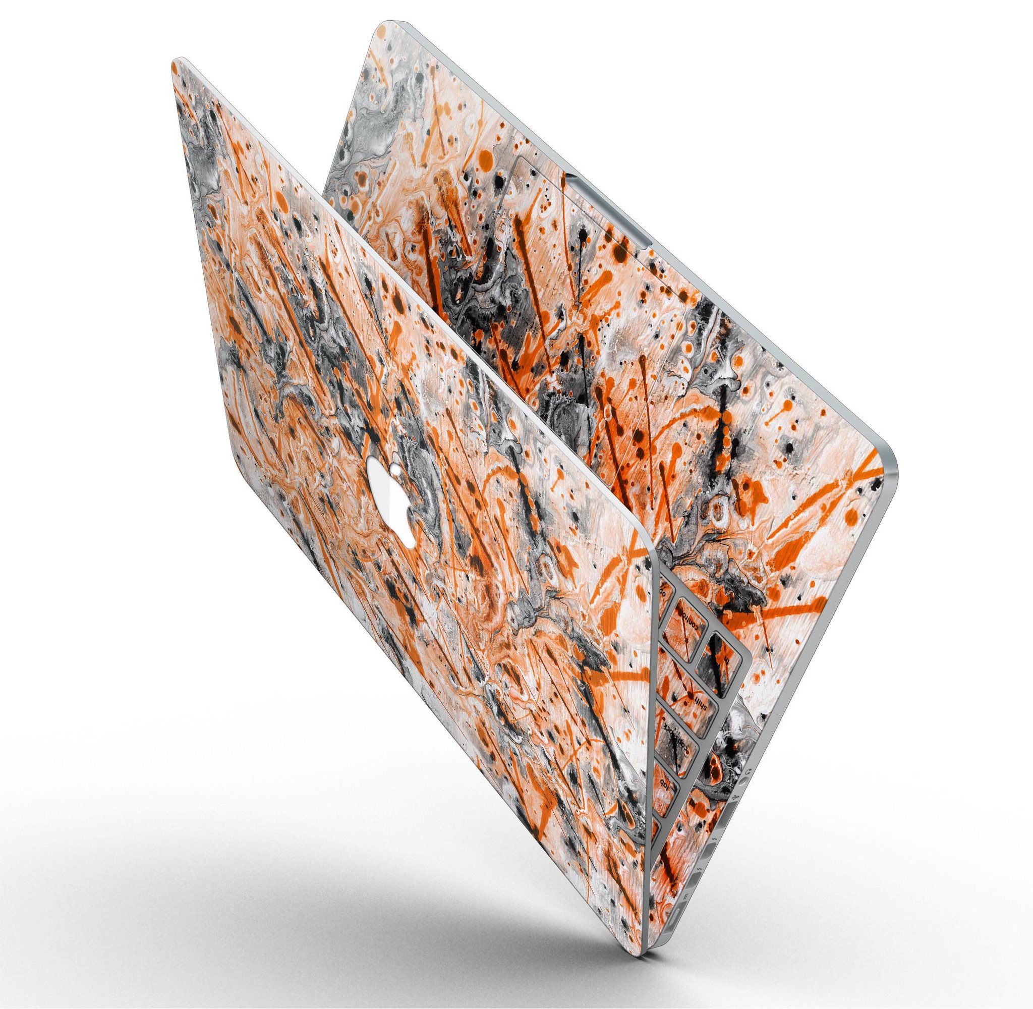 Abstract Wet Paint Orange skin for MacBook Pro with Retina Display, showcasing vibrant colors and a sleek design.