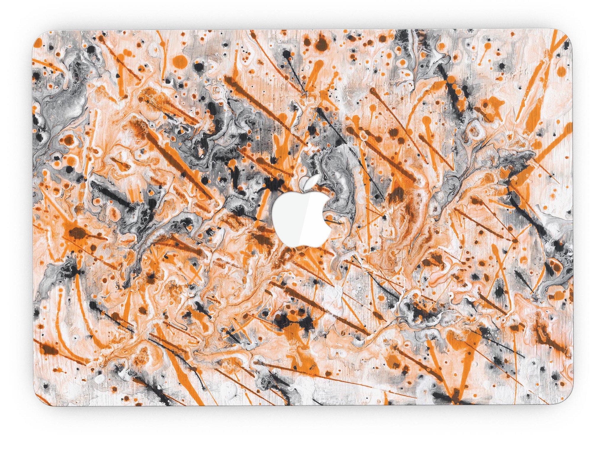 Abstract Wet Paint Orange skin for MacBook Pro with Retina Display, showcasing vibrant colors and a sleek design.