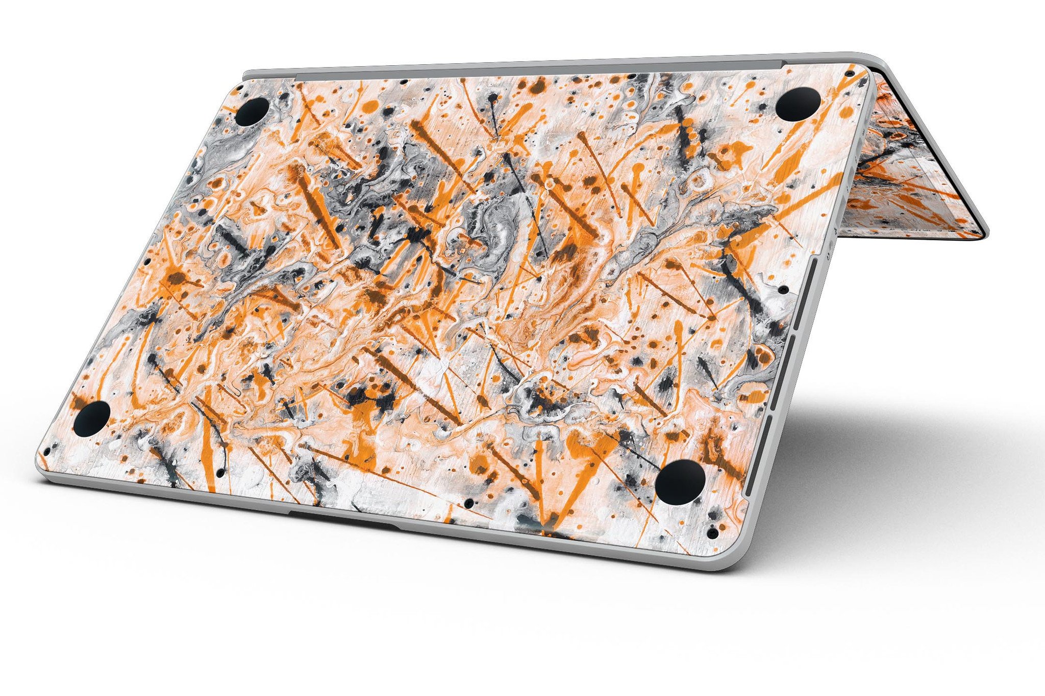 Abstract Wet Paint Orange skin for MacBook Pro with Retina Display, showcasing vibrant colors and a sleek design.