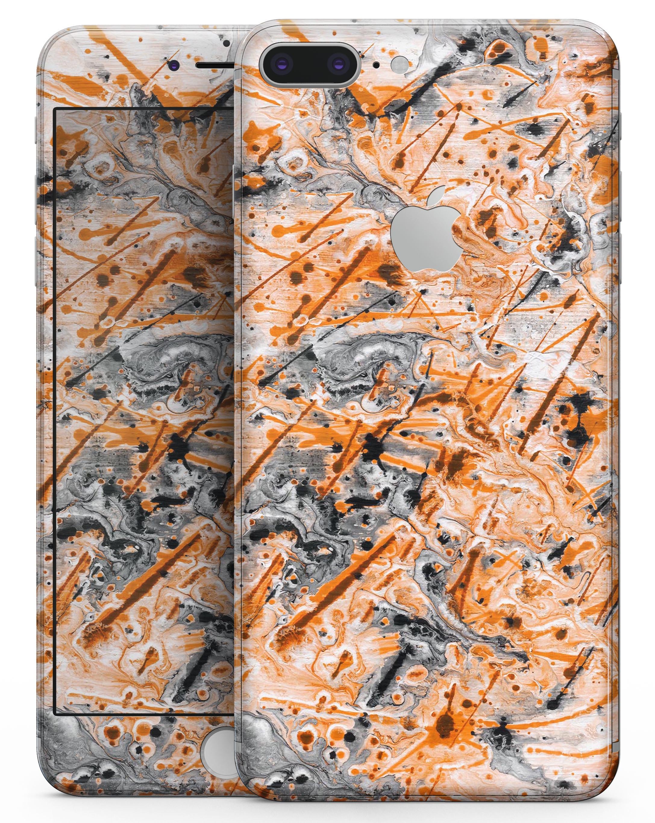 Abstract Wet Paint Orange skin for iPhone 8 and 8 Plus, showcasing vibrant colors and a sleek design.