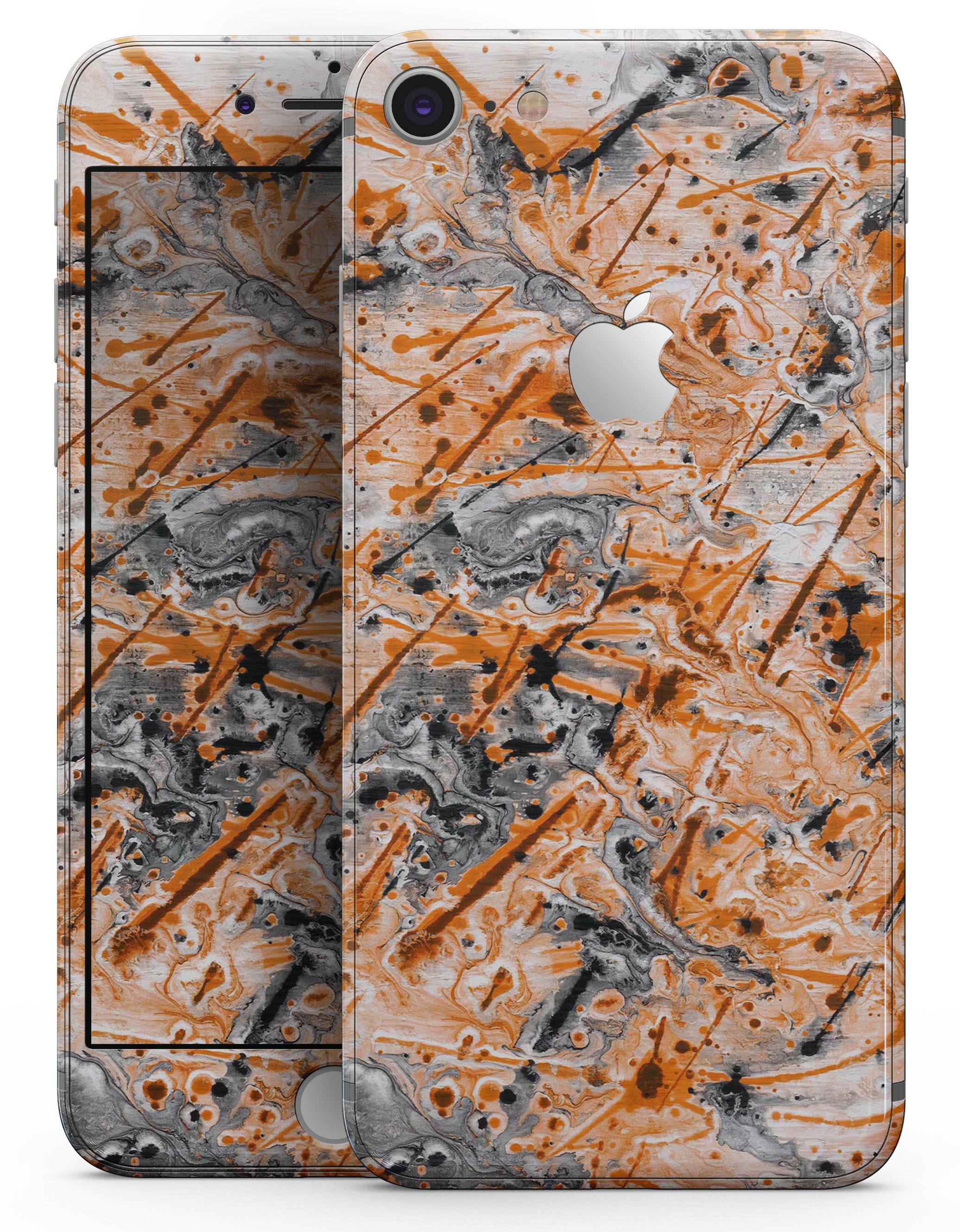 Abstract Wet Paint Orange skin for iPhone 8 and 8 Plus, showcasing vibrant colors and a sleek design.