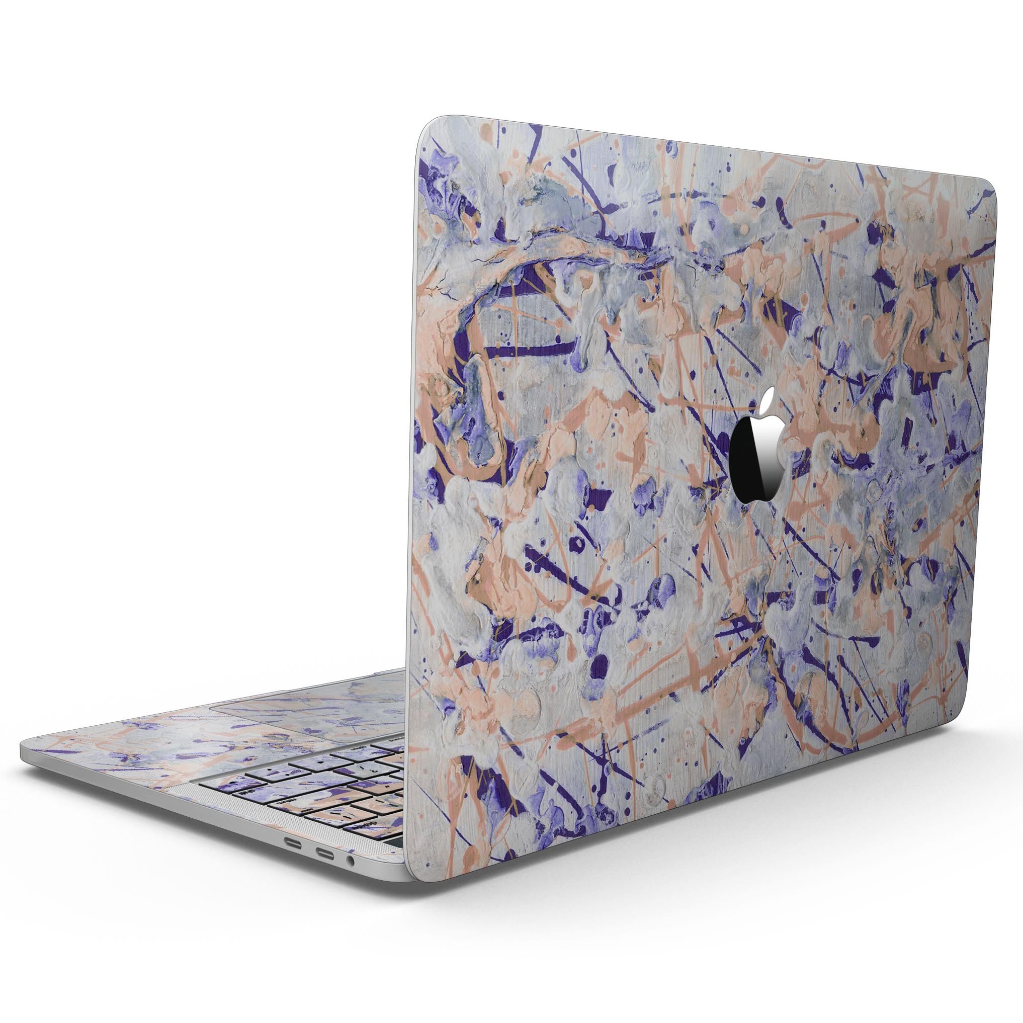 Abstract Wet Paint Pale skin kit for MacBook Pro with Touch Bar, showcasing vibrant colors and a sleek design.