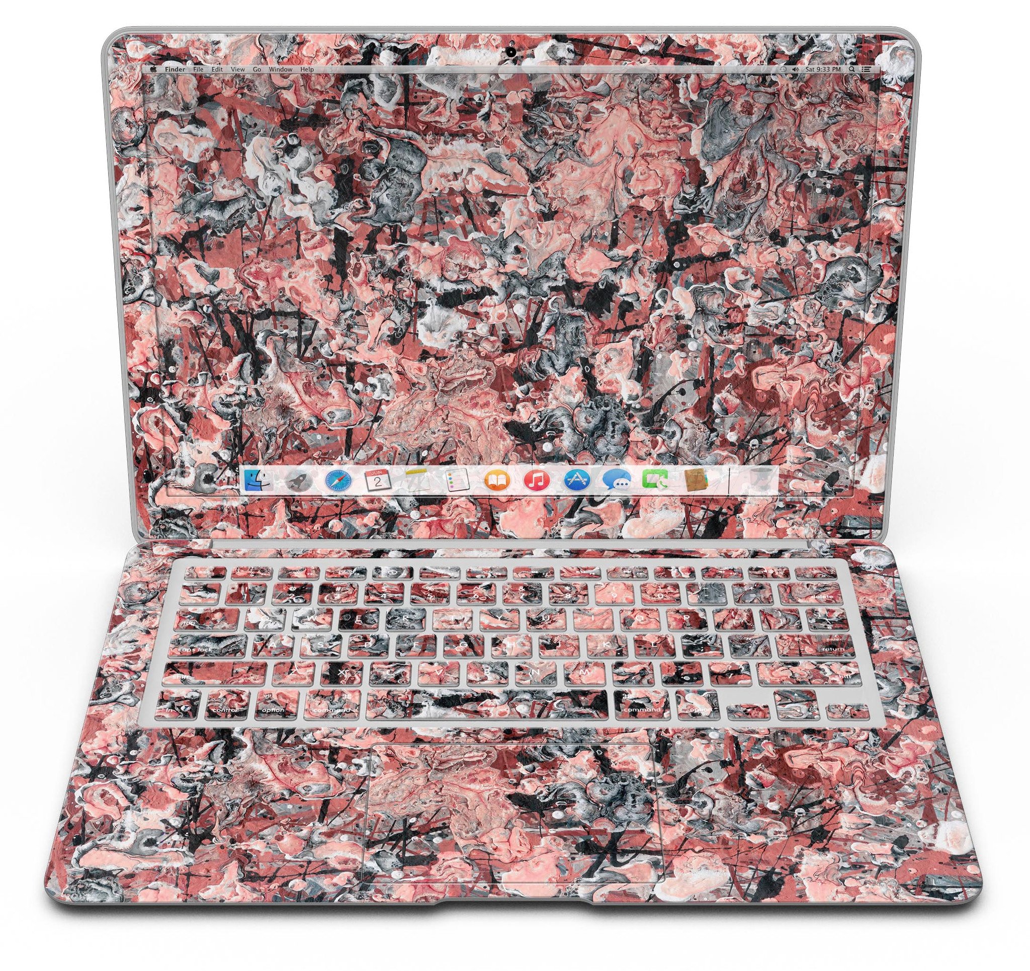 Abstract Wet Paint Pale Pink MacBook Air Skin Kit showcasing a stylish design with premium vinyl material.