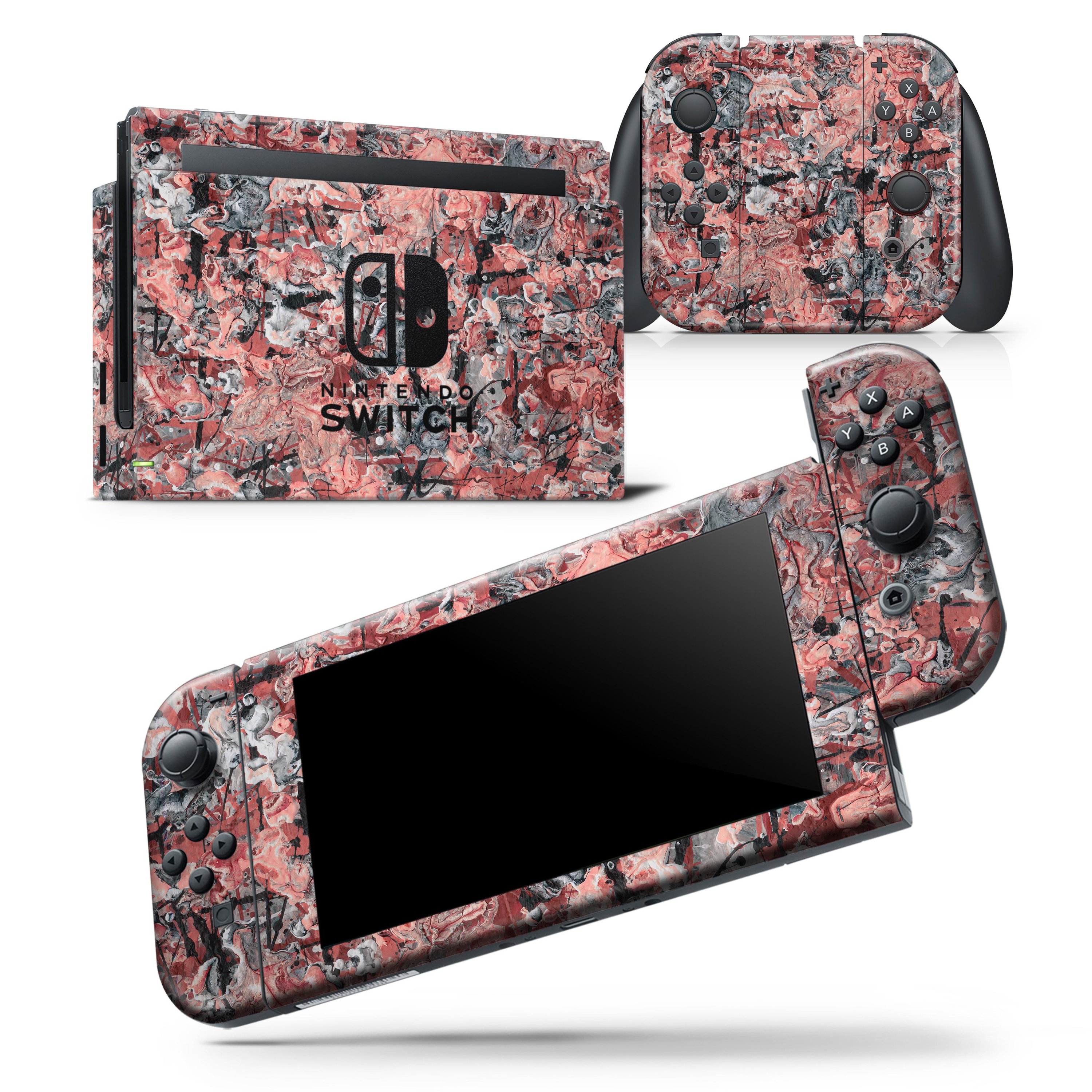 Abstract Wet Paint Pale Pink skin wrap decal for Nintendo Switch, showcasing a unique design that fits the console and controllers perfectly.