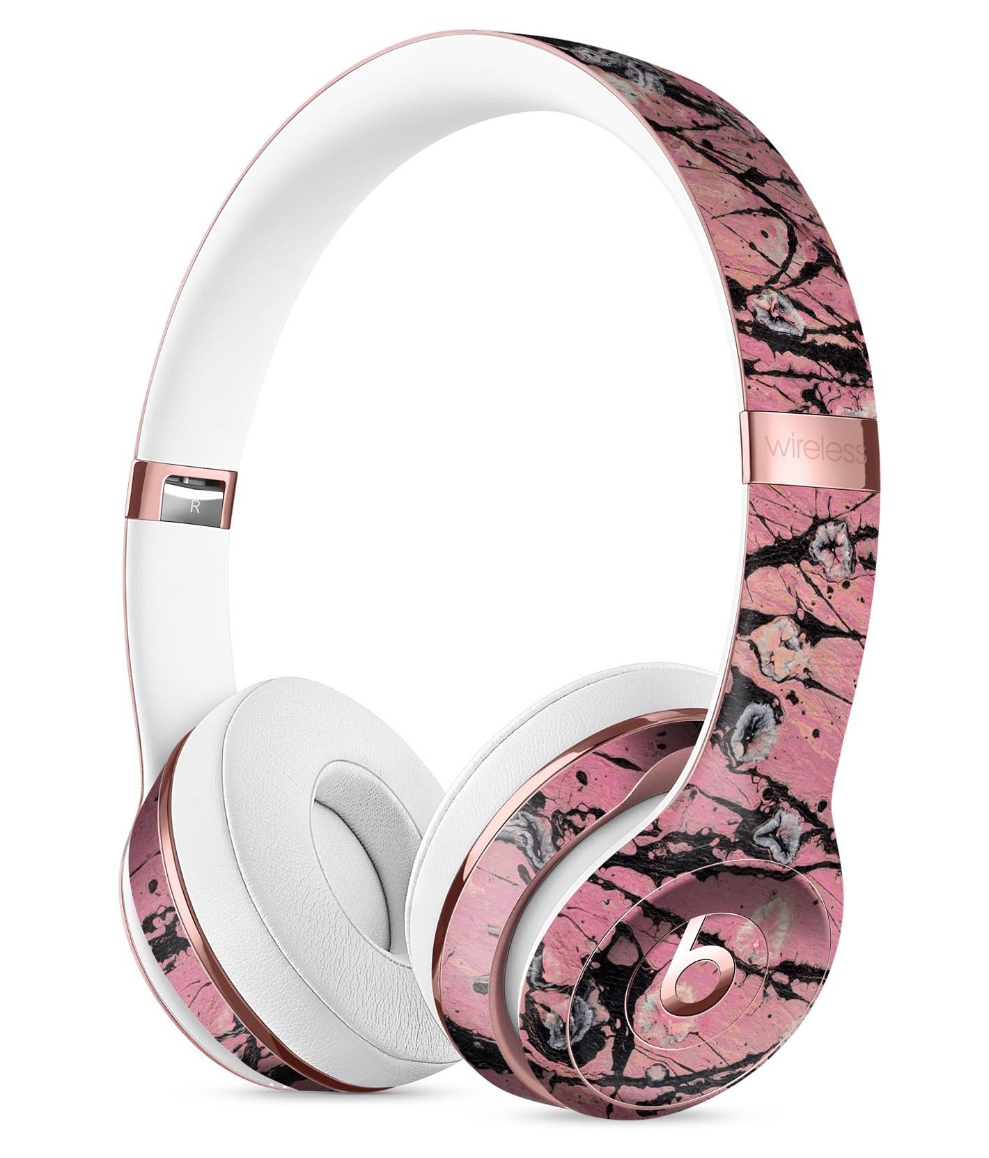 Abstract Wet Paint Pink and Black Full-Body Skin Kit for Beats by Dre Solo 3 Wireless Headphones, showcasing vibrant colors and unique design.