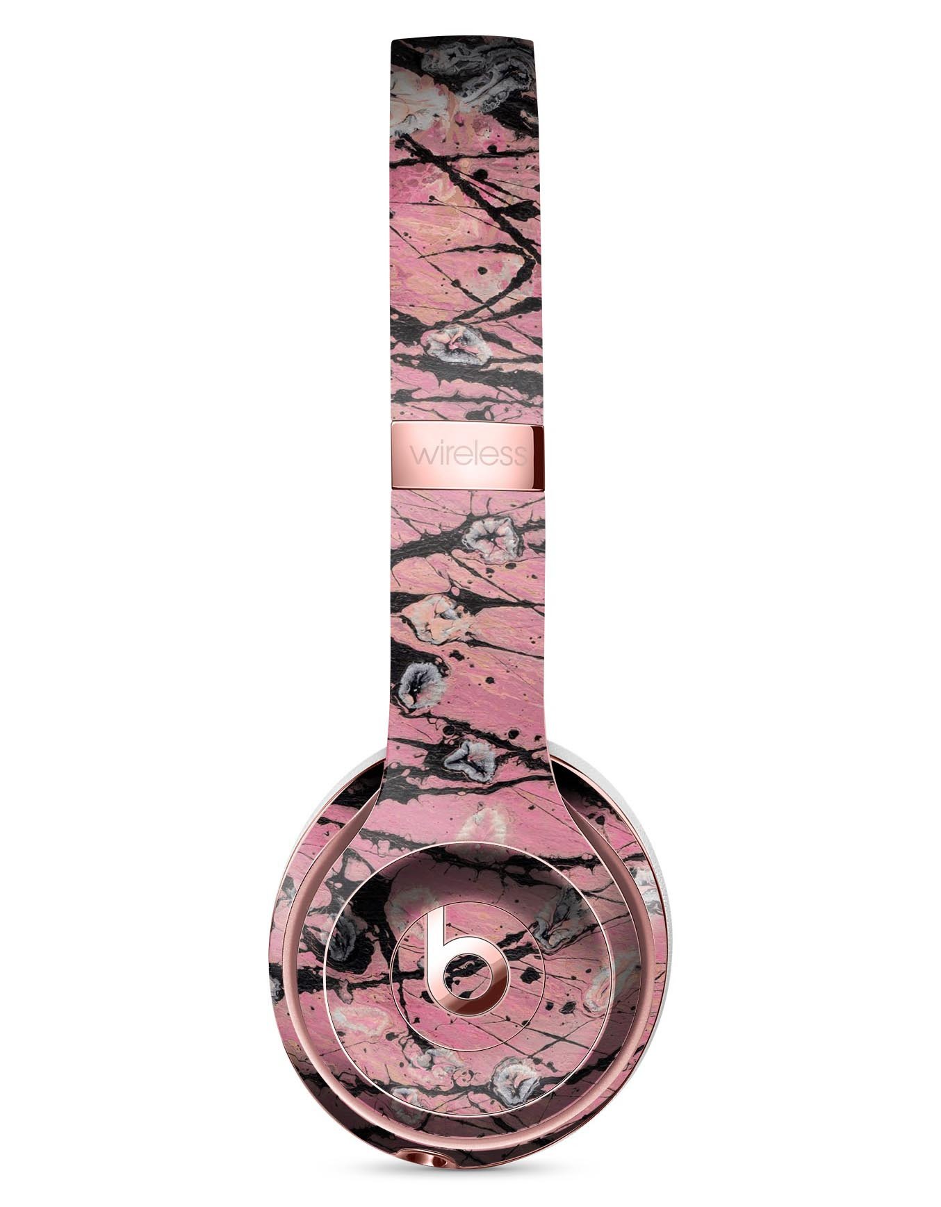 Abstract Wet Paint Pink and Black Full-Body Skin Kit for Beats by Dre Solo 3 Wireless Headphones, showcasing vibrant colors and unique design.