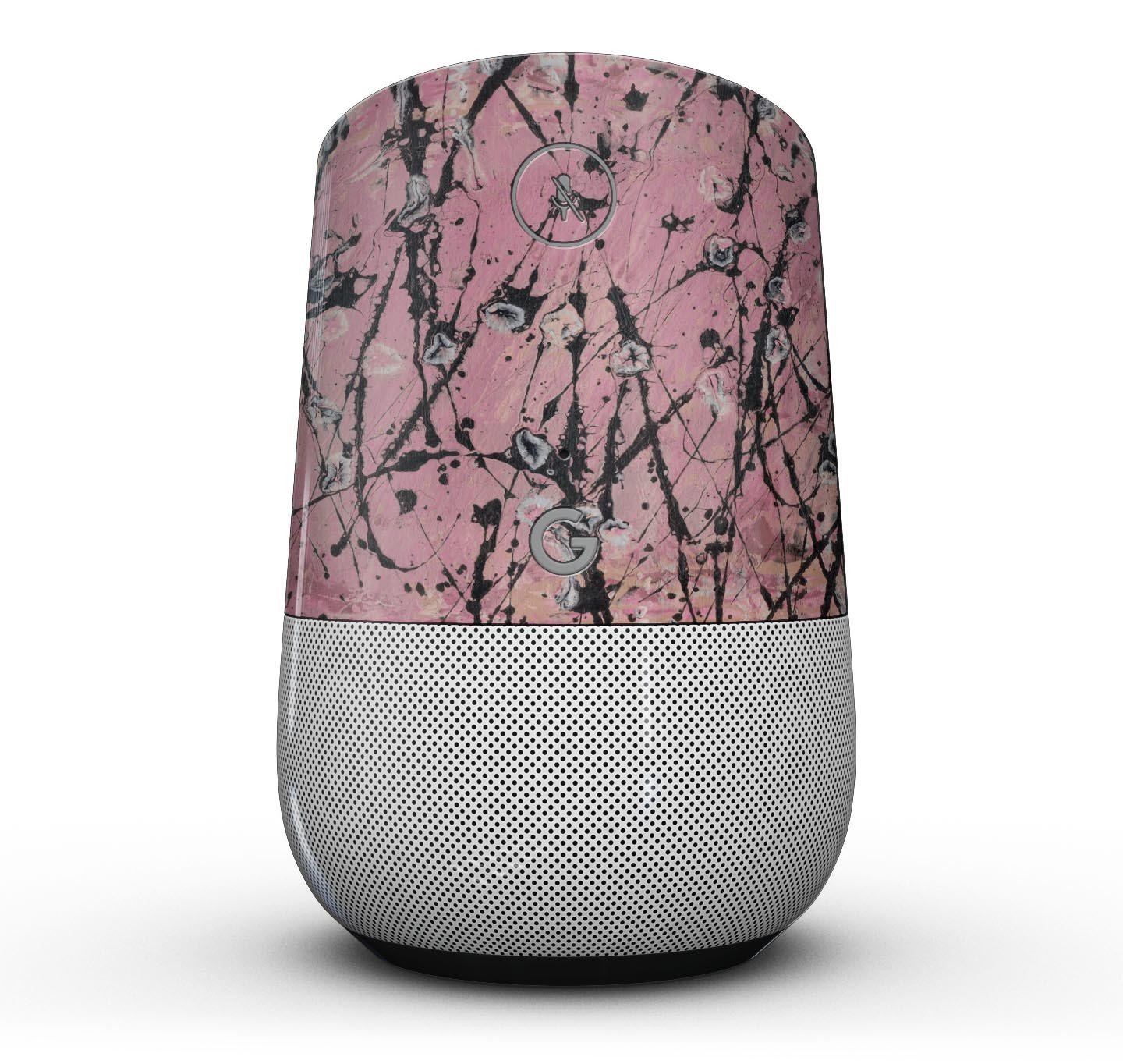 Abstract Wet Paint Pink and Black Full-Body Skin Kit for Google Home Assistant, showcasing vibrant colors and a sleek design.