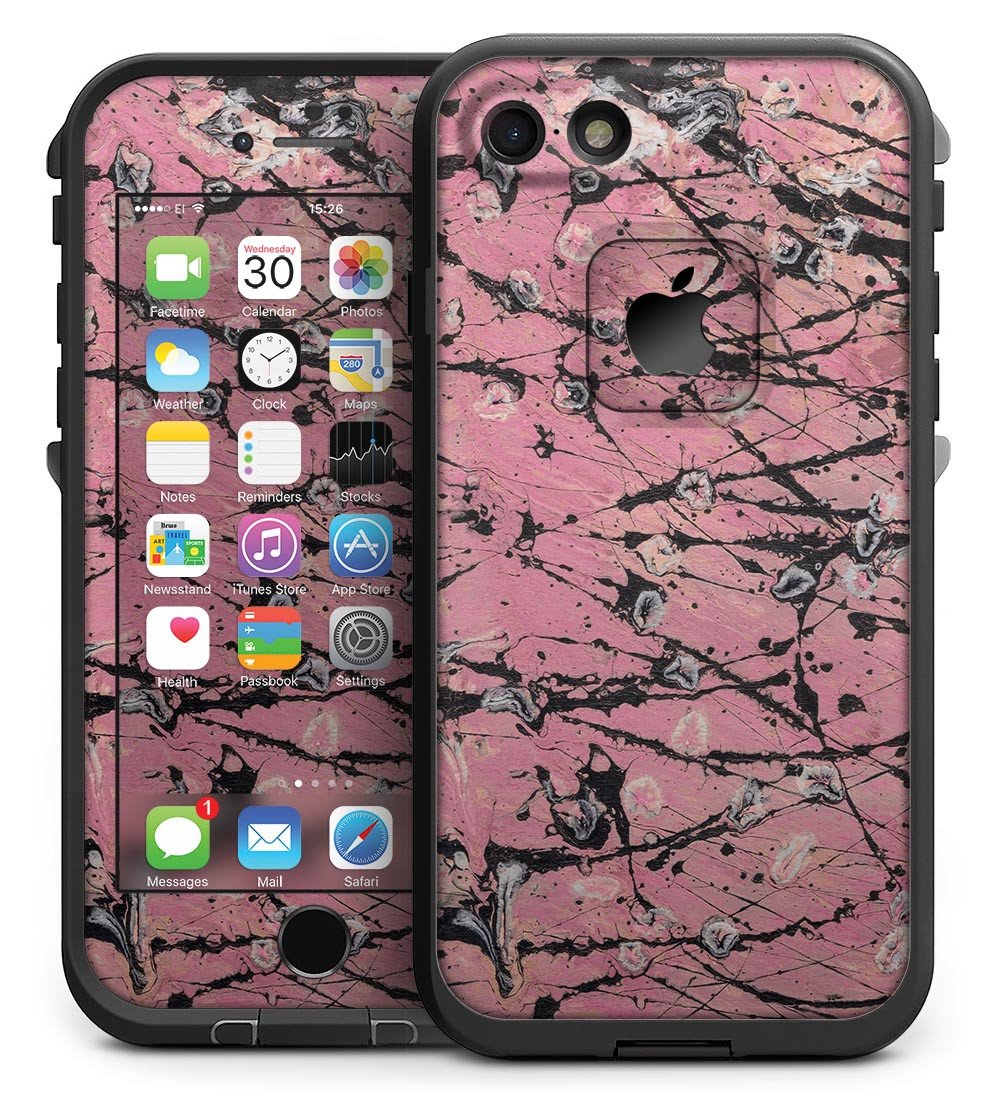 Abstract Wet Paint Pink and Black skin for iPhone 7 LifeProof Fre Case, showcasing vibrant colors and stylish design.