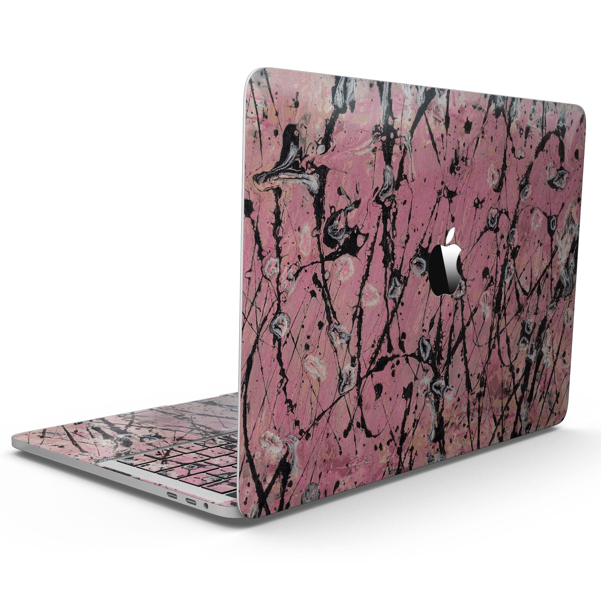 Abstract Wet Paint Pink and Black skin for MacBook Pro with Touch Bar, showcasing vibrant colors and a stylish design.