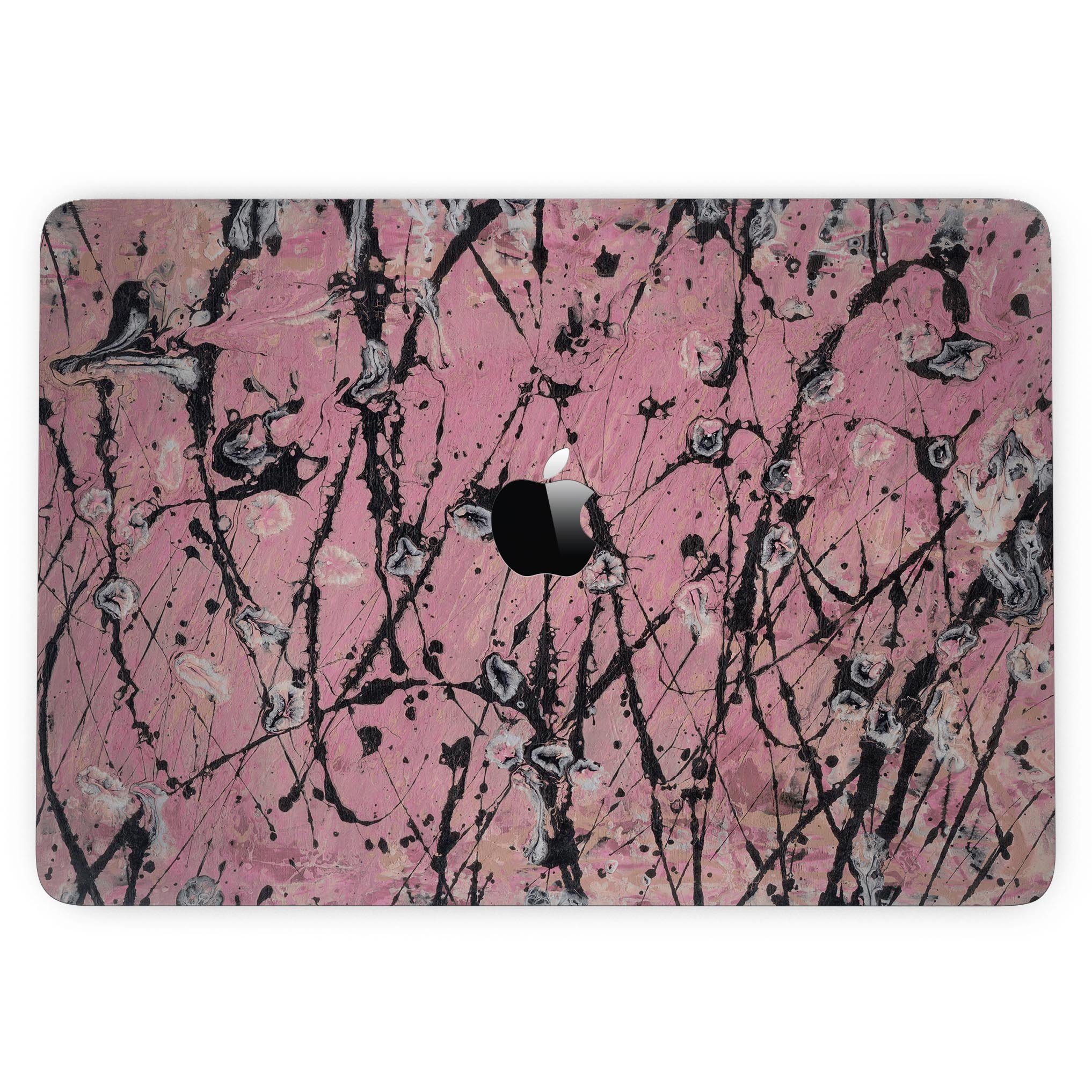 Abstract Wet Paint Pink and Black skin for MacBook Pro with Touch Bar, showcasing vibrant colors and a stylish design.