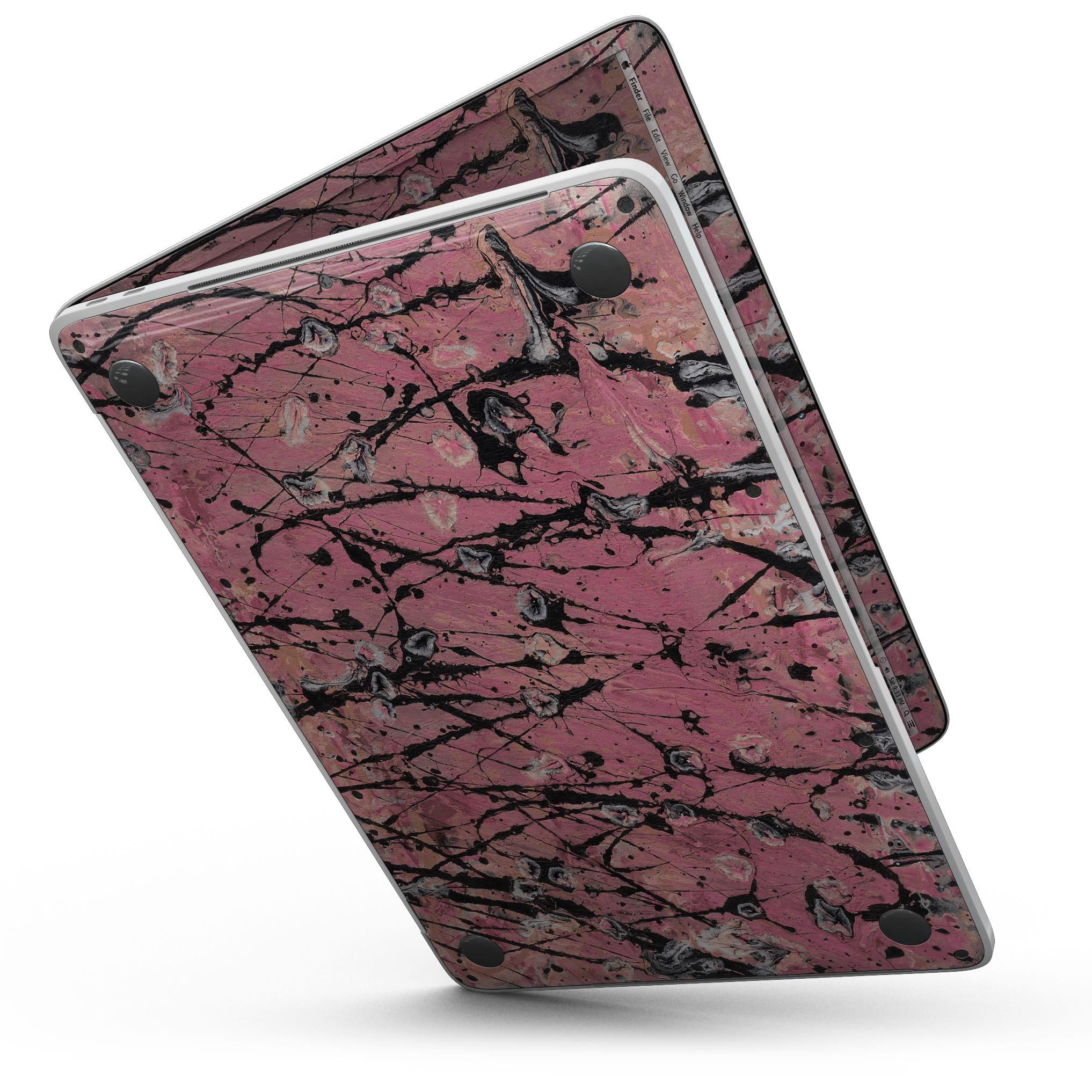 Abstract Wet Paint Pink and Black skin for MacBook Pro with Touch Bar, showcasing vibrant colors and a stylish design.