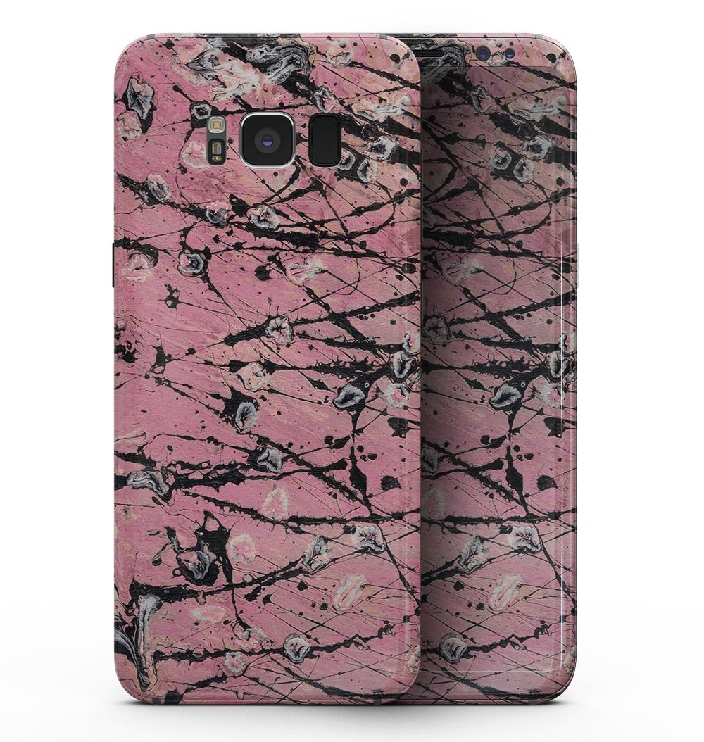 Samsung Galaxy S8 with Abstract Wet Paint Pink and Black full-body skin, showcasing vibrant colors and artistic design.