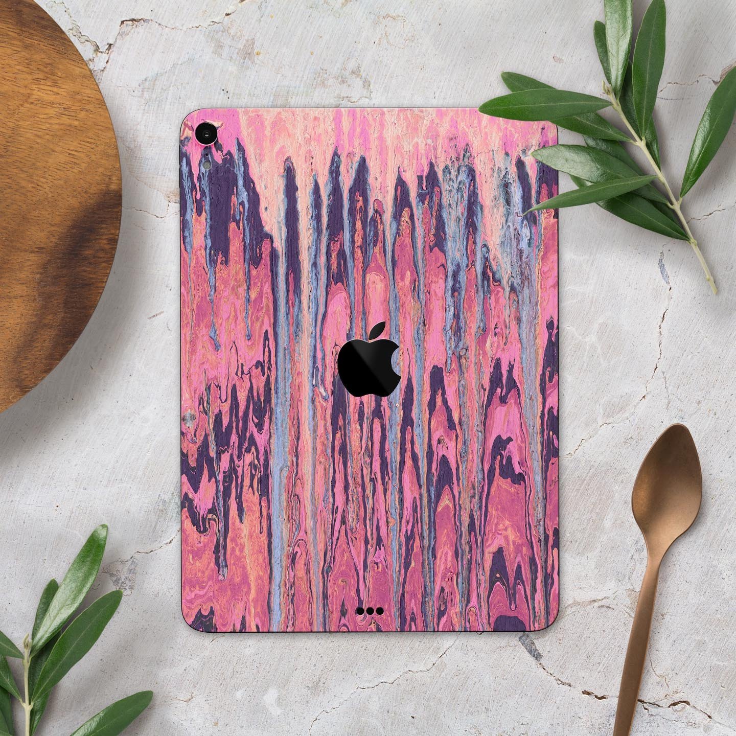 Abstract Wet Paint Pink Sag full body skin decal for Apple iPad, showcasing vibrant colors and artistic design.