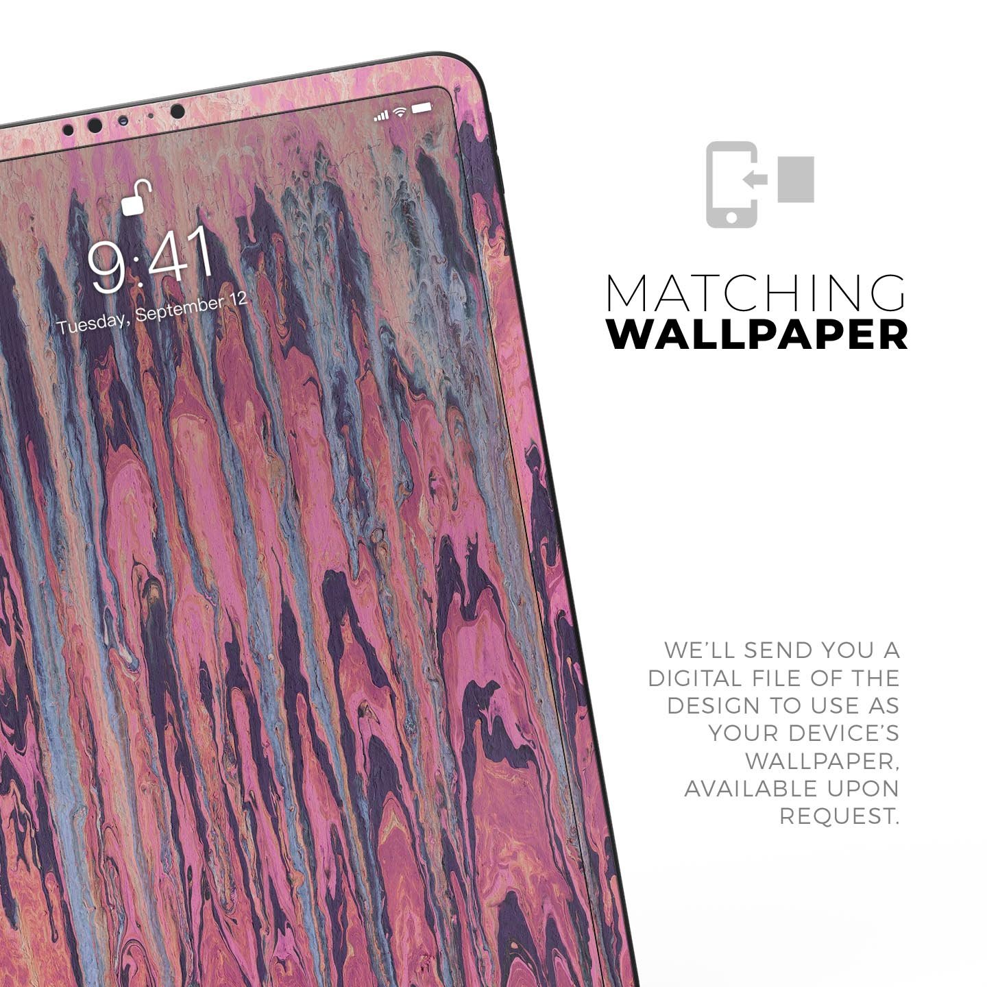 Abstract Wet Paint Pink Sag full body skin decal for Apple iPad, showcasing vibrant colors and artistic design.