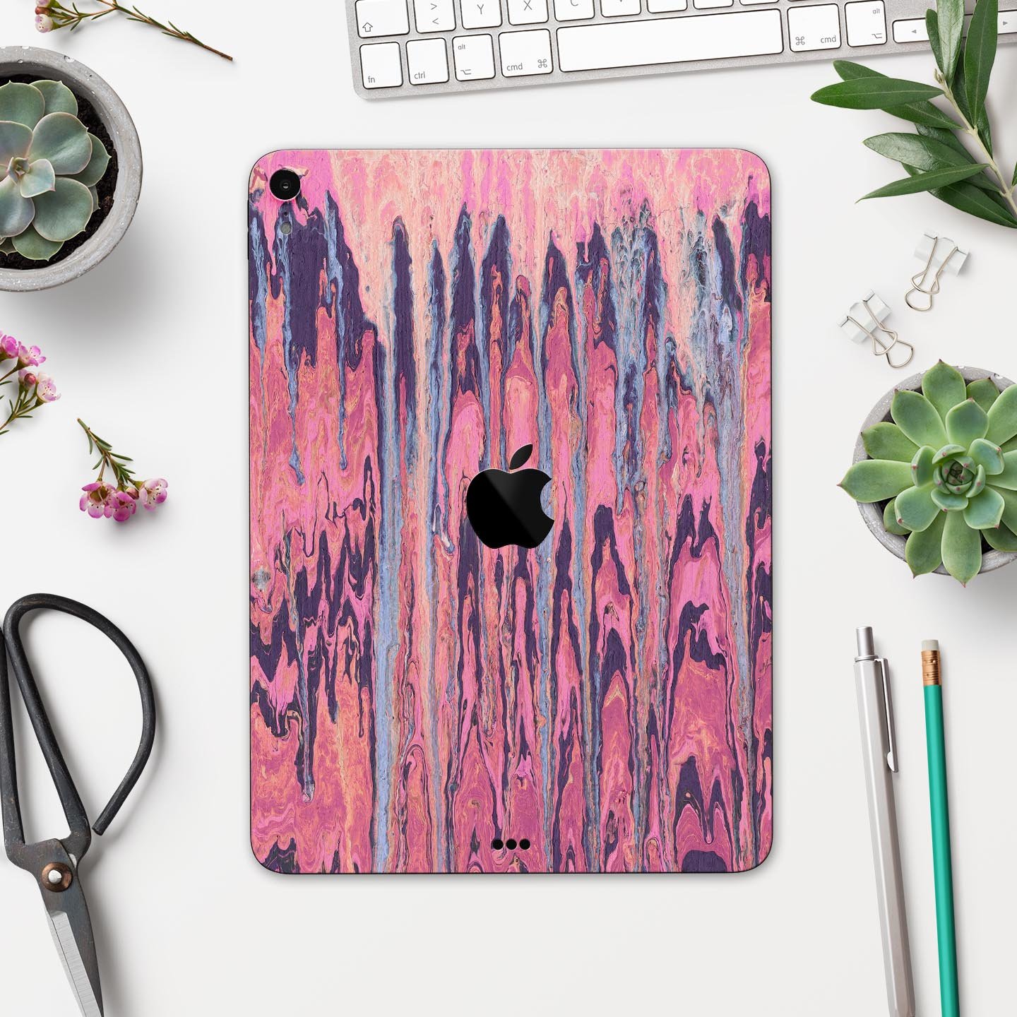 Abstract Wet Paint Pink Sag full body skin decal for Apple iPad, showcasing vibrant colors and artistic design.