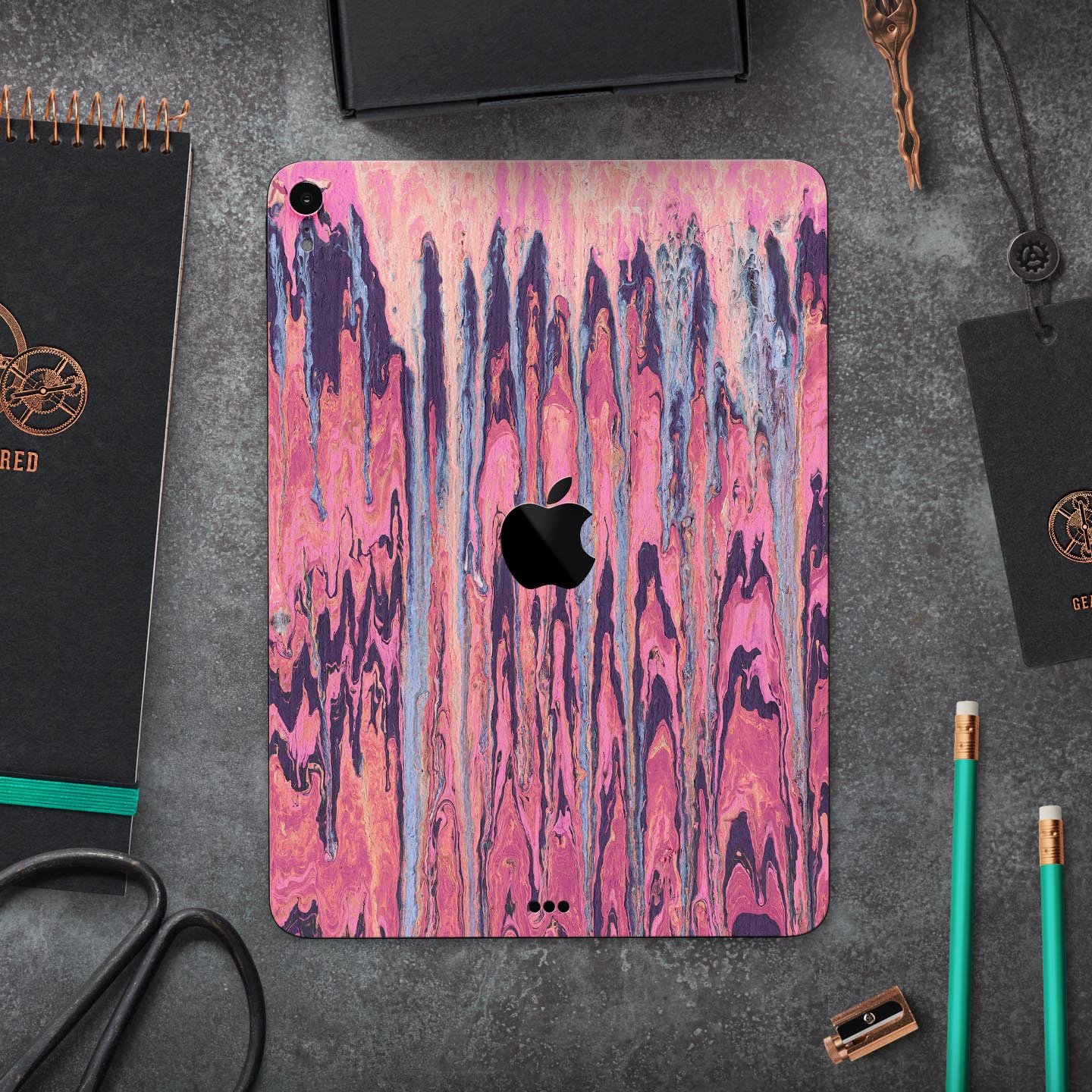 Abstract Wet Paint Pink Sag full body skin decal for Apple iPad, showcasing vibrant colors and artistic design.