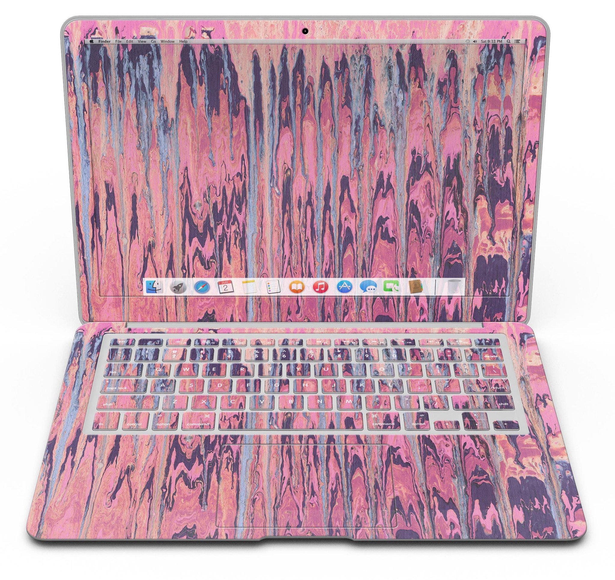 Abstract Wet Paint Pink Skin Kit for MacBook Air, showcasing vibrant colors and a sleek design.