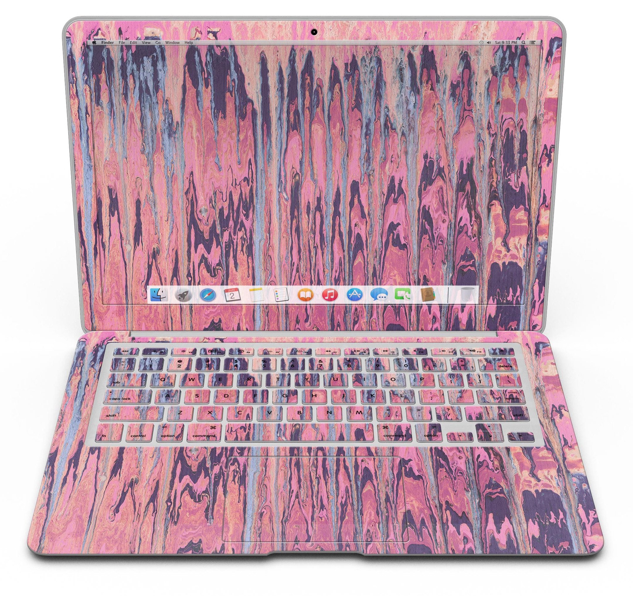 Abstract Wet Paint Pink Skin Kit for MacBook Air, showcasing vibrant colors and a sleek design.