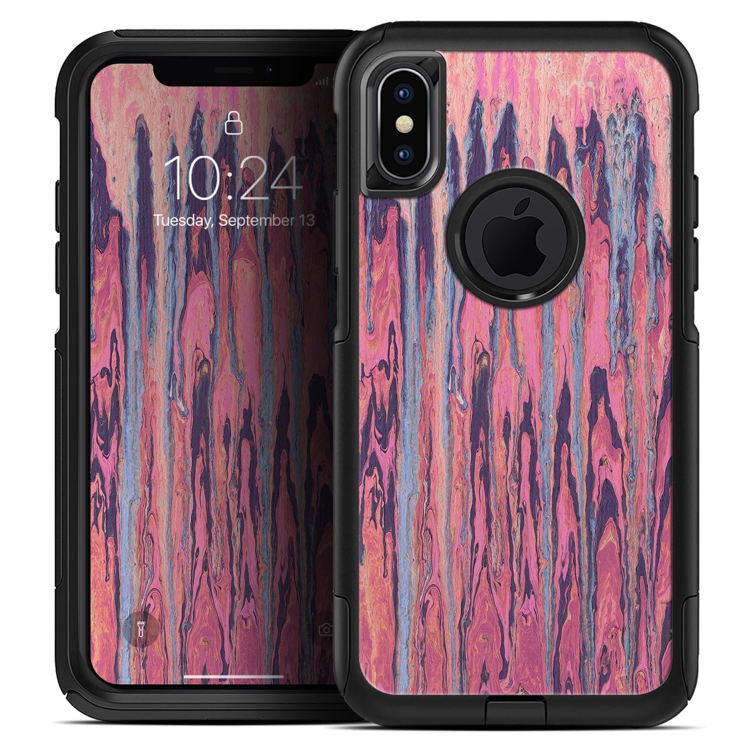 Abstract Wet Paint Pink Sag Skin Kit for iPhone OtterBox cases, showcasing vibrant colors and unique design.