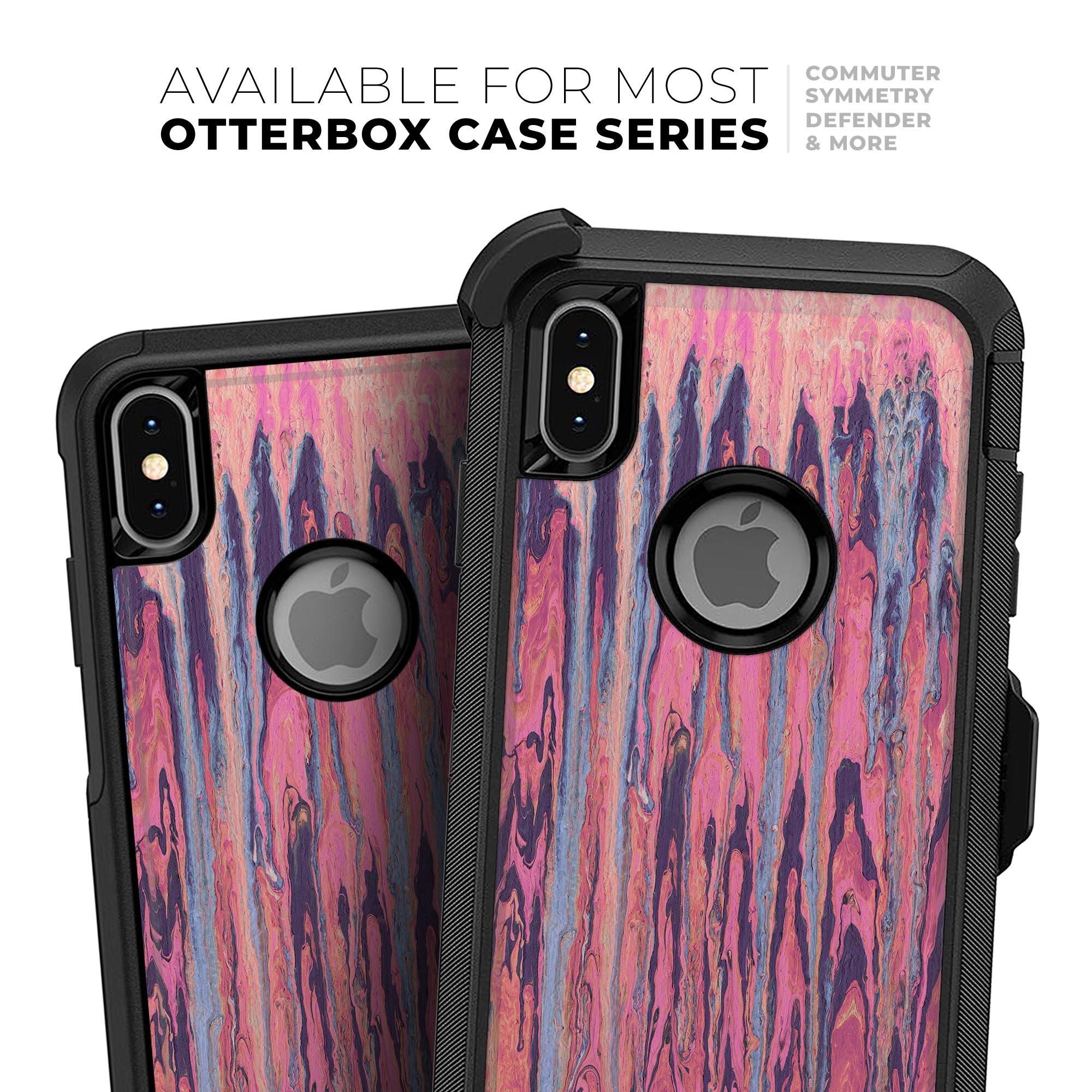 Abstract Wet Paint Pink Sag Skin Kit for iPhone OtterBox cases, showcasing vibrant colors and unique design.